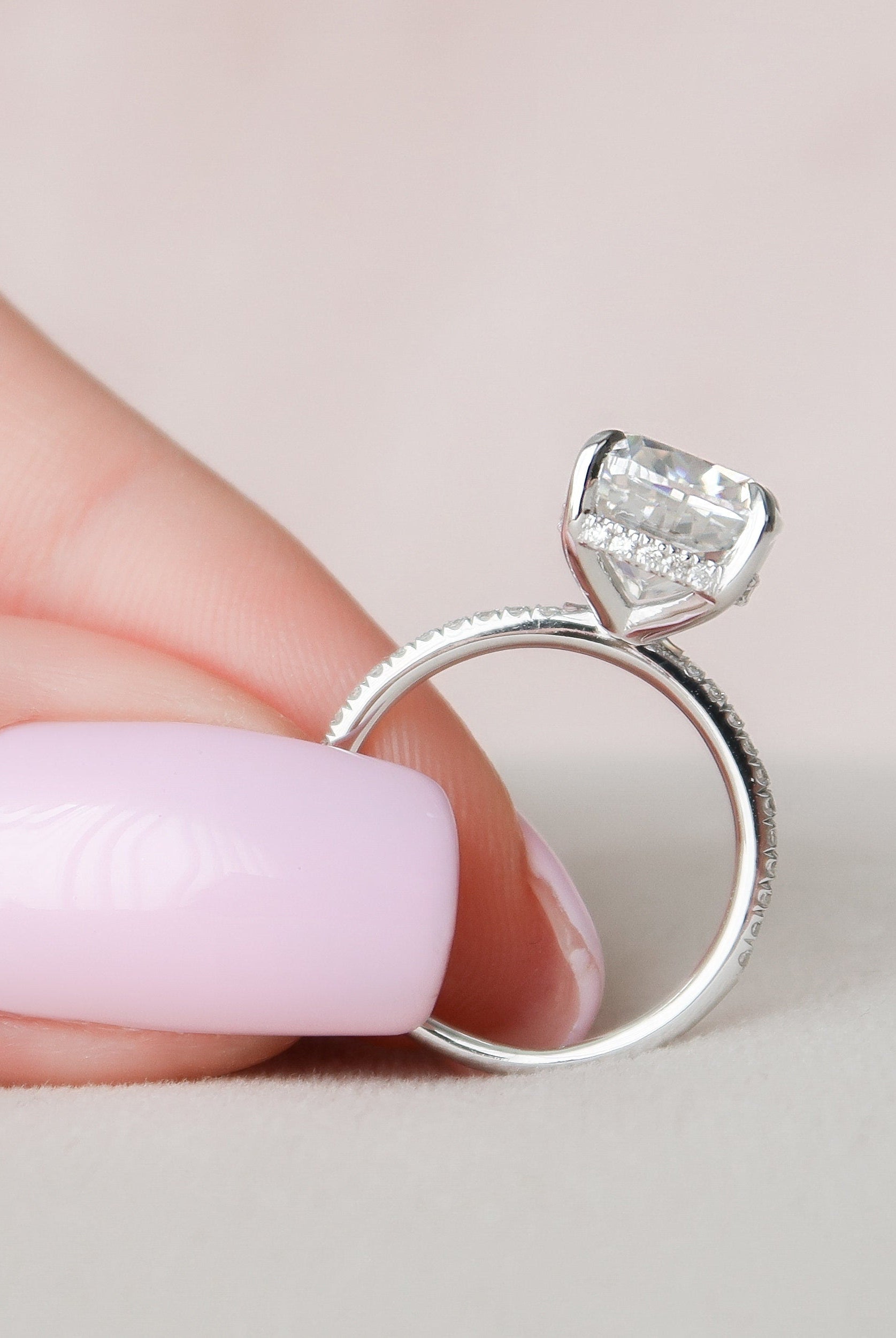 2.50CT Cushion Hidden Halo Moissanite Diamond Pave Engagement Ring For Women