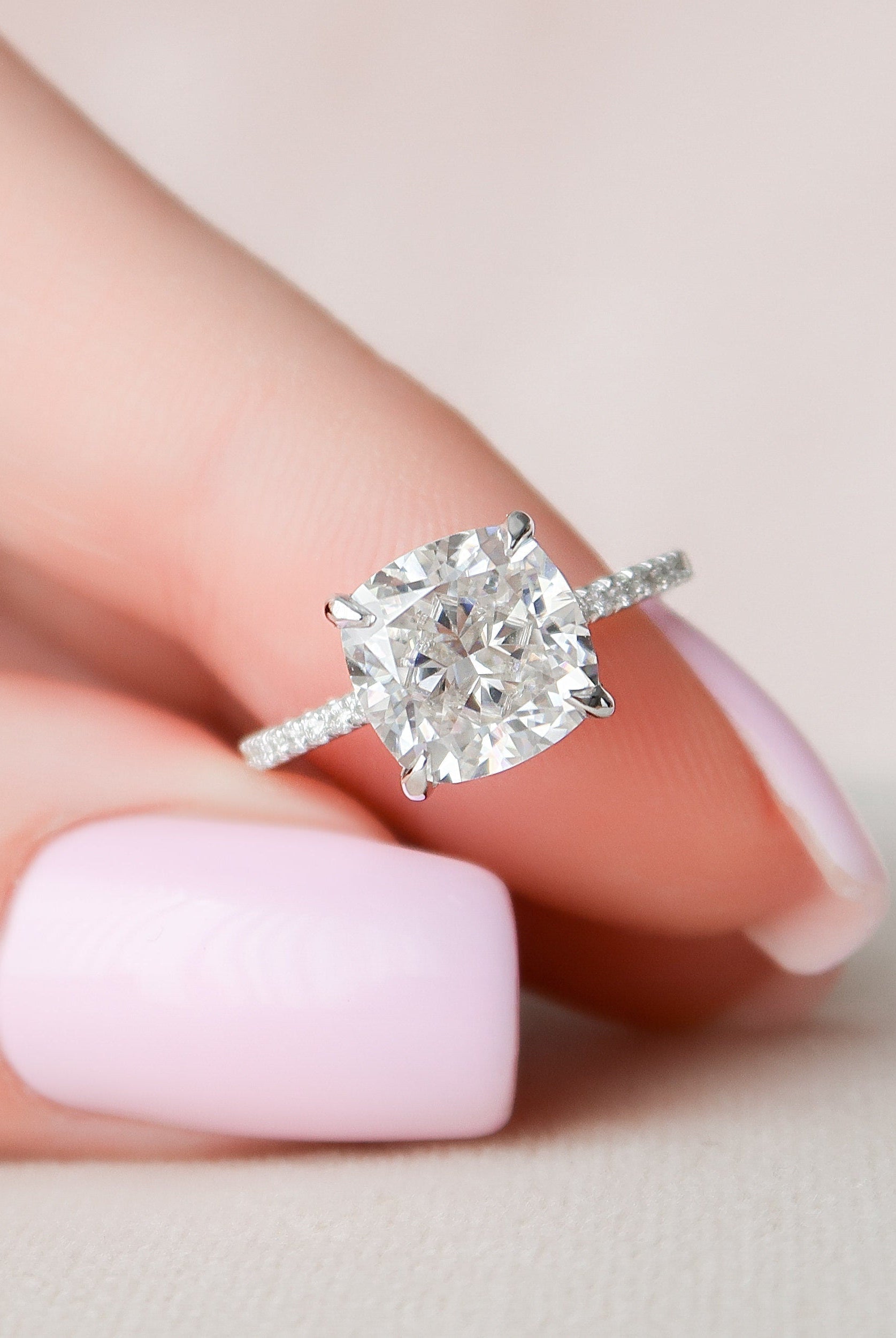 2.50CT Cushion Hidden Halo Moissanite Diamond Pave Engagement Ring For Women