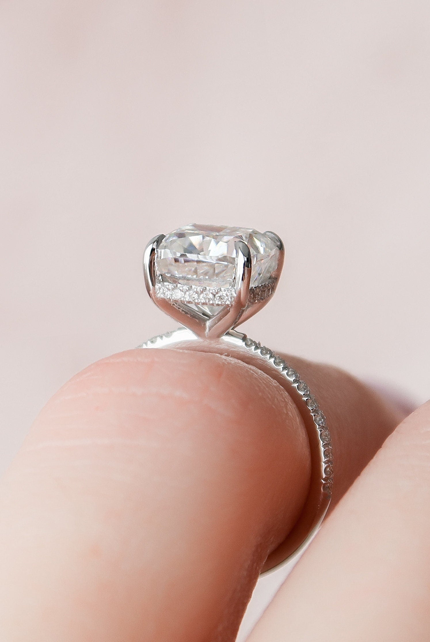2.50CT Cushion Hidden Halo Moissanite Diamond Pave Engagement Ring For Women