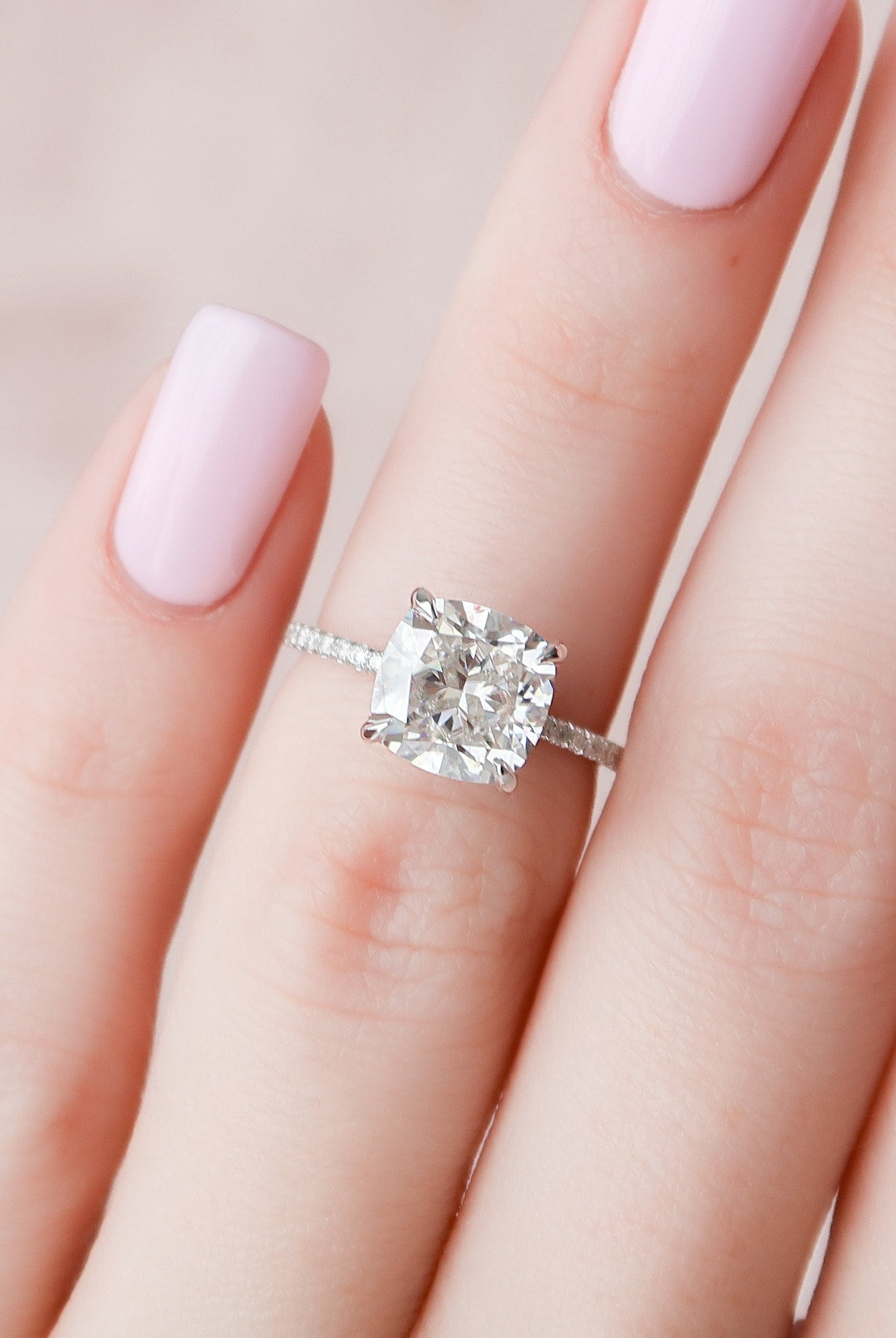2.50CT Cushion Hidden Halo Moissanite Diamond Pave Engagement Ring For Women