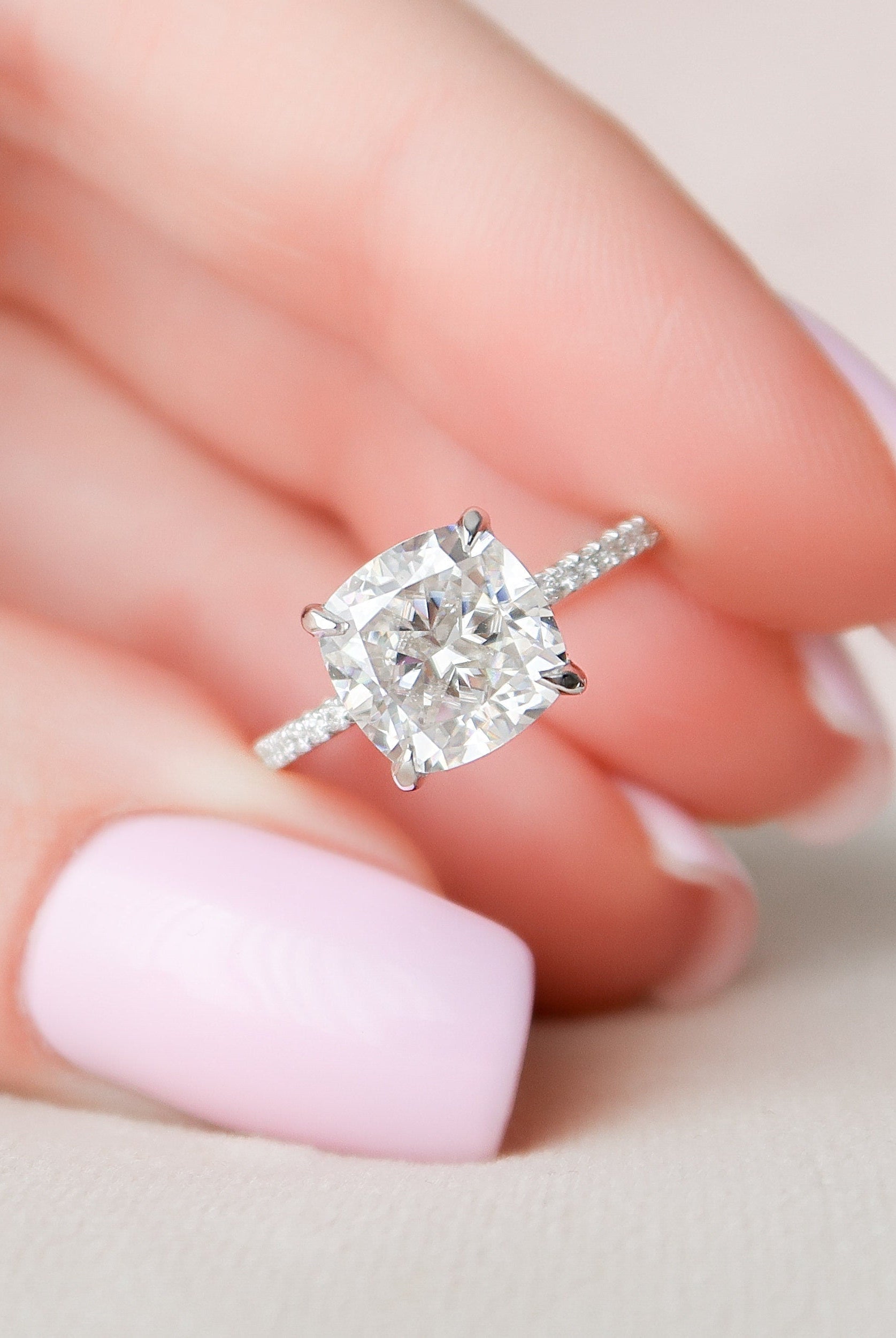 2.50CT Cushion Hidden Halo Moissanite Diamond Pave Engagement Ring For Women