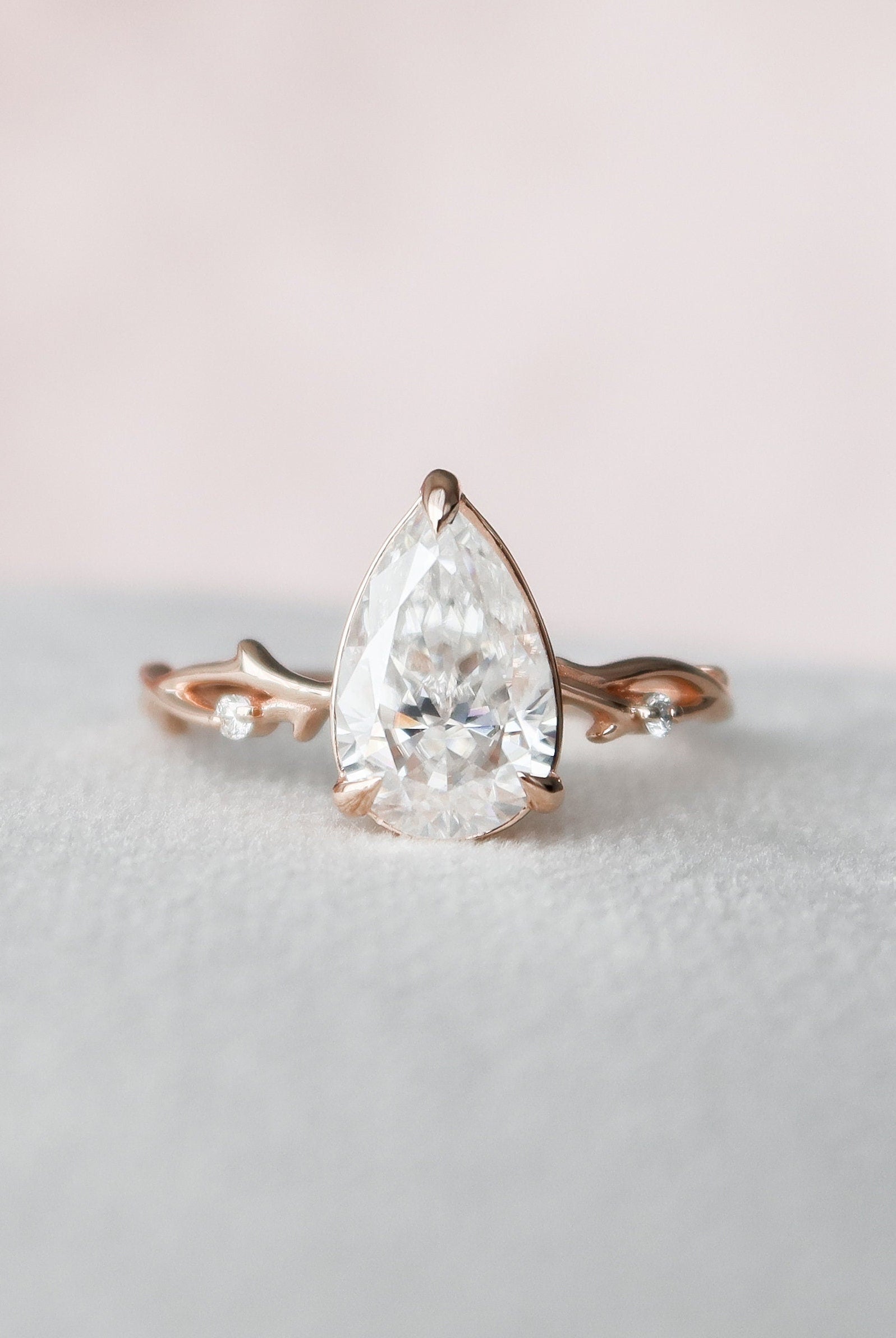 2.0CT Pear Twig Moissanite Diamond Engagement Ring In Solid Gold