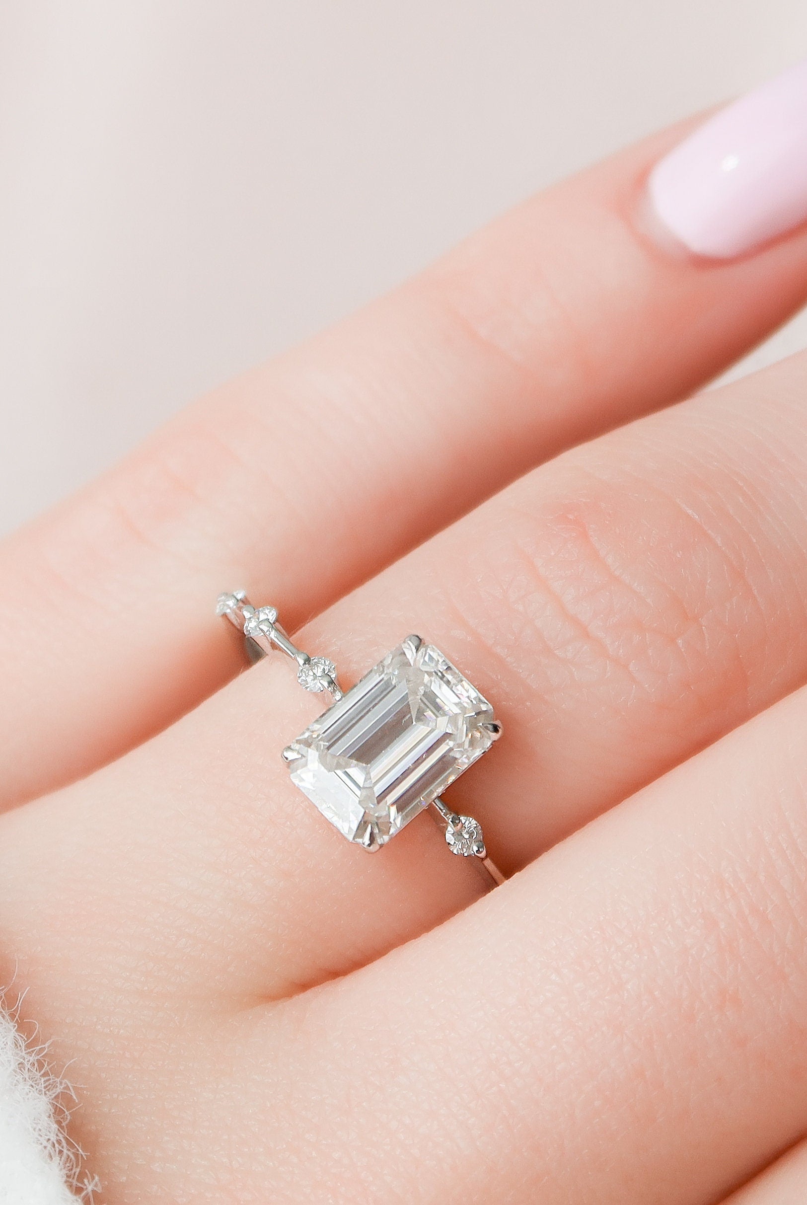 2.50CT Emerald Cut Solitaire Moissanite Engagement Ring