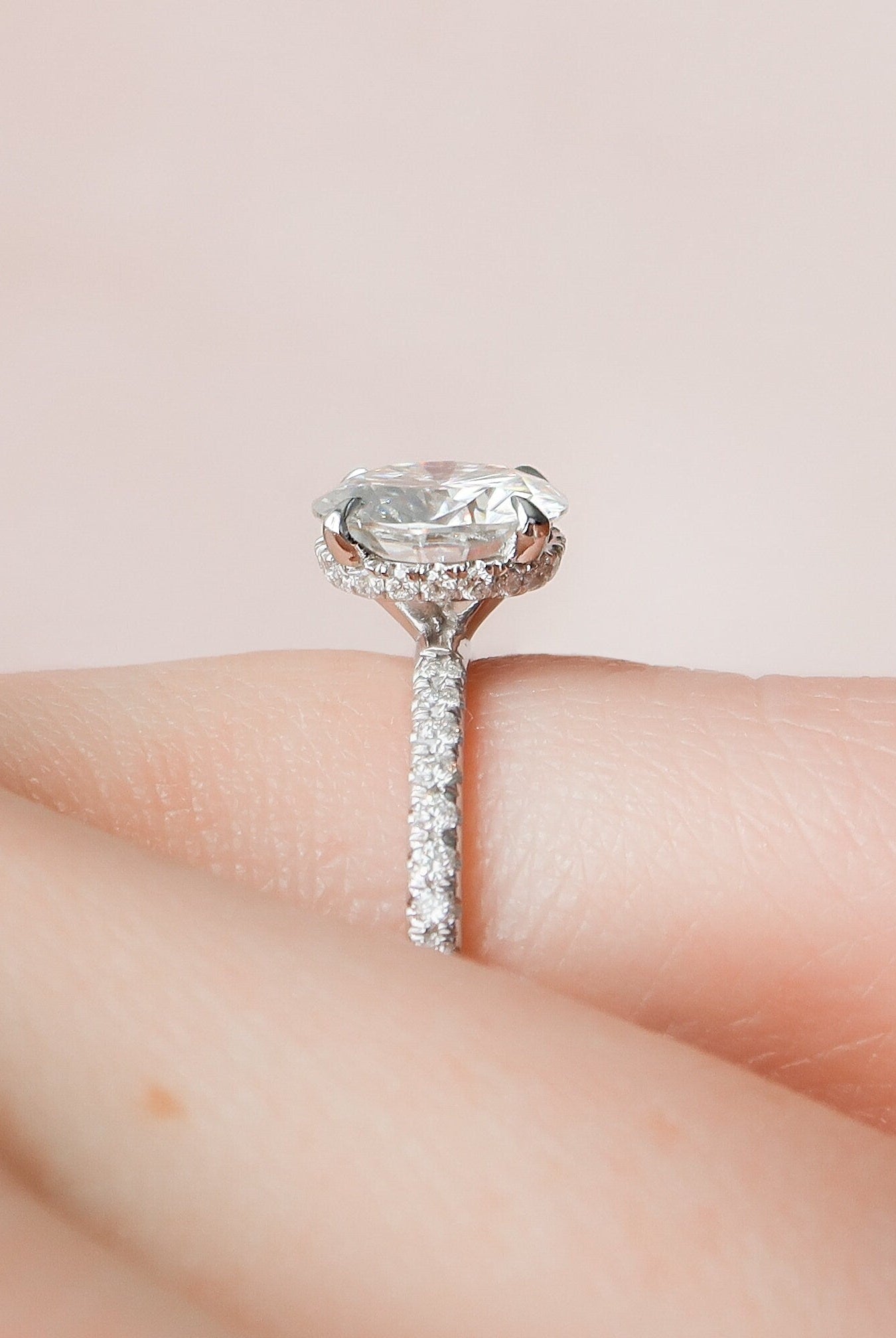 2.0CT Round Four Prong Moissanite Diamond Hidden Halo Engagement Ring