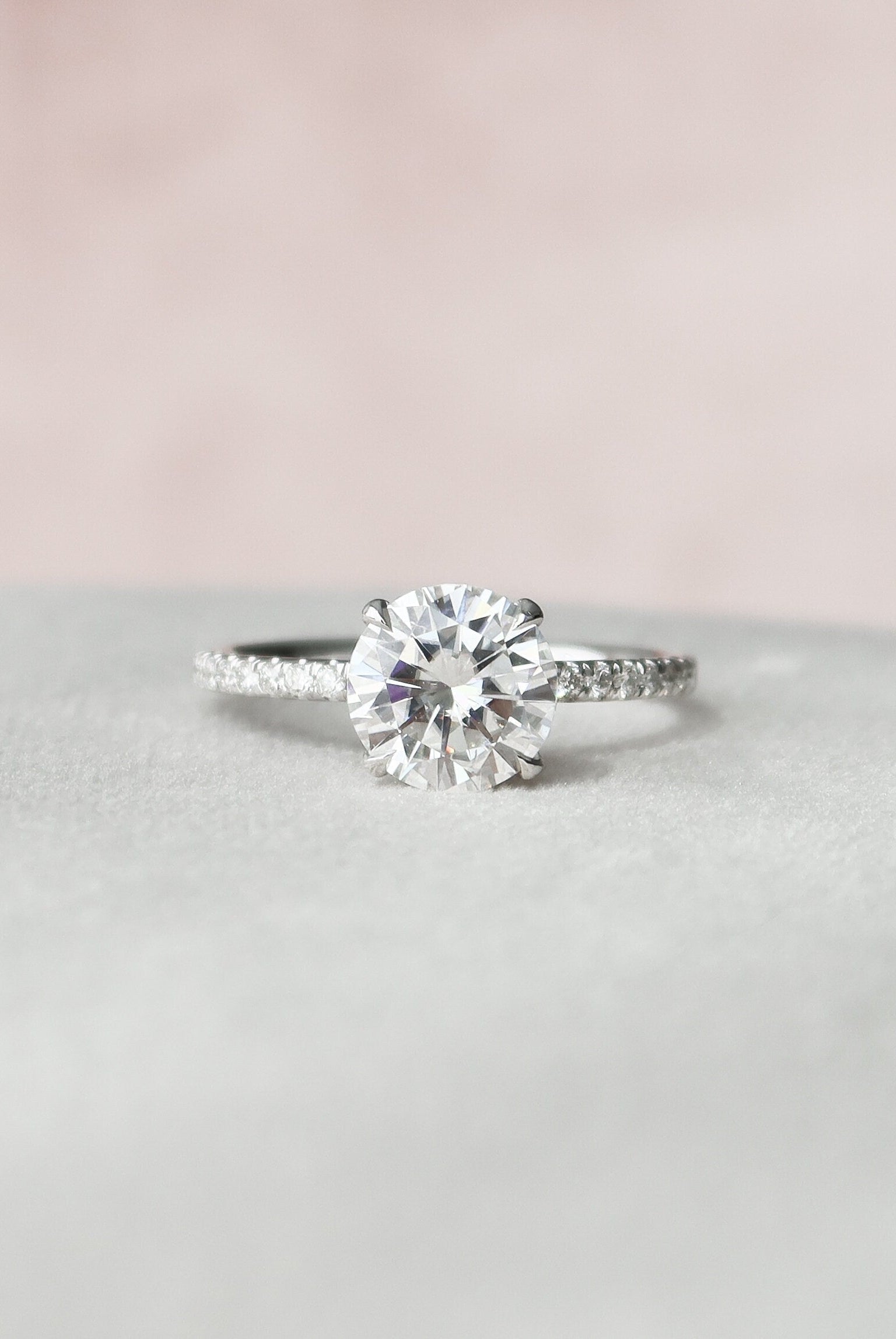 2.0CT Round Four Prong Moissanite Diamond Hidden Halo Engagement Ring