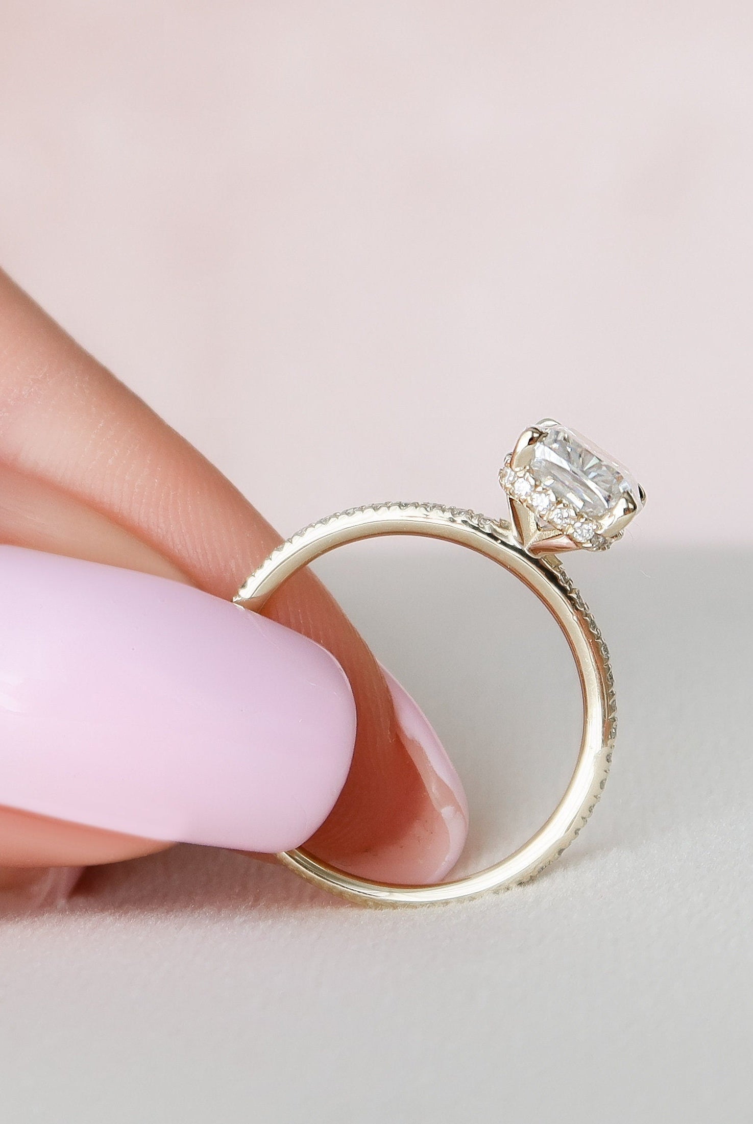 2.0CT Elongated Cushion Hidden Halo Moissanite Diamond Pave Engagement Ring For Women