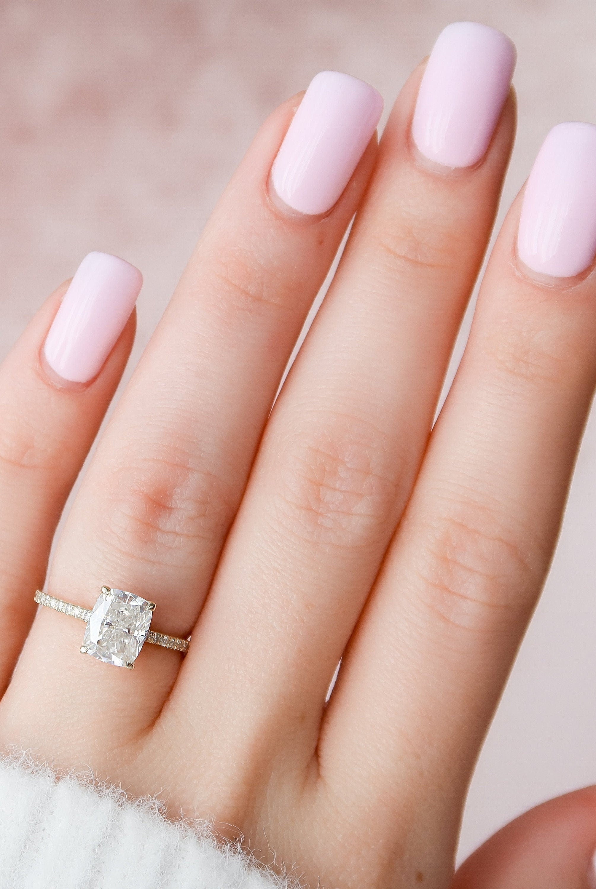 2.0CT Elongated Cushion Hidden Halo Moissanite Diamond Pave Engagement Ring For Women