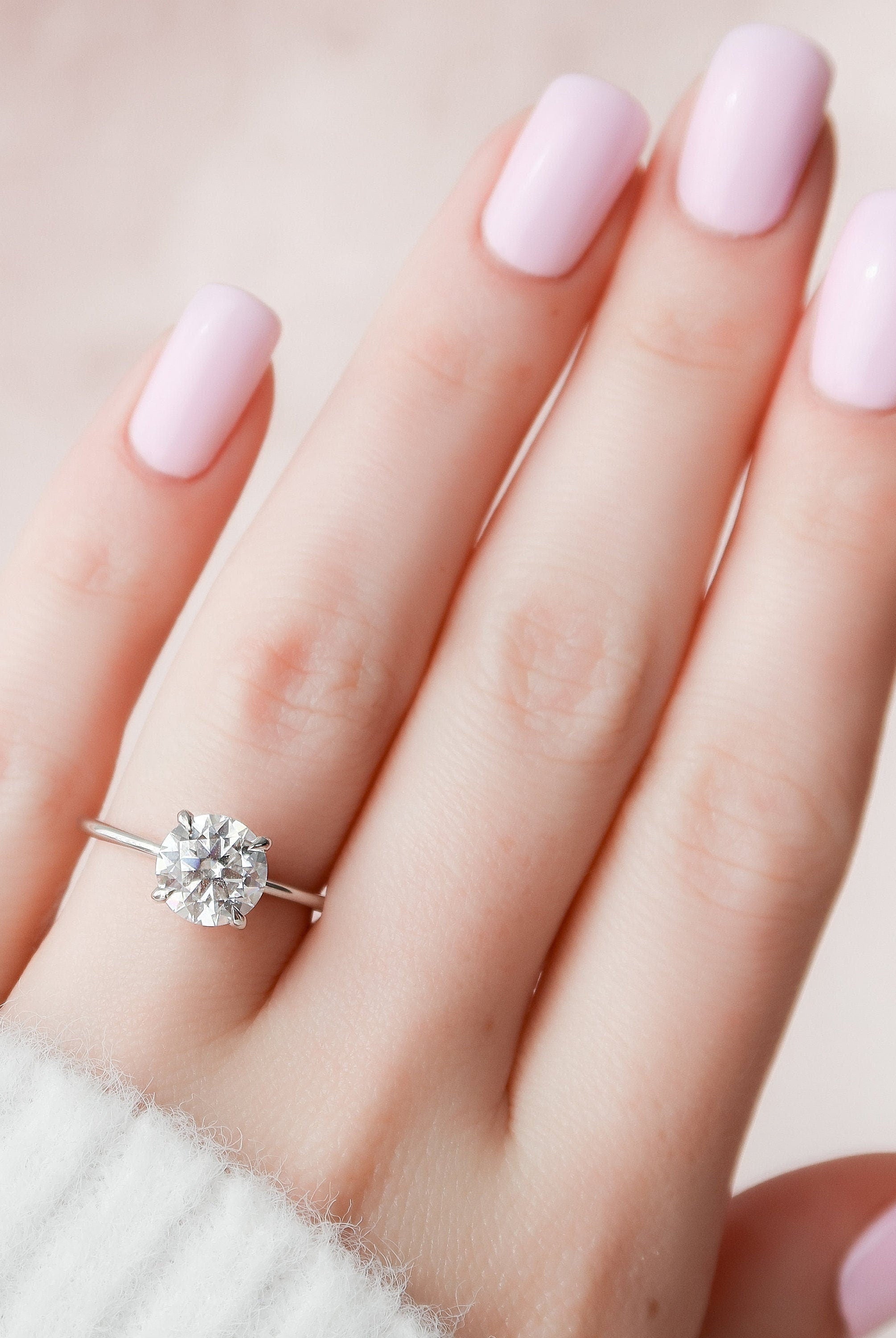 2.0CT Round Hidden Halo Moissanite Diamond Solitaire Engagement Ring