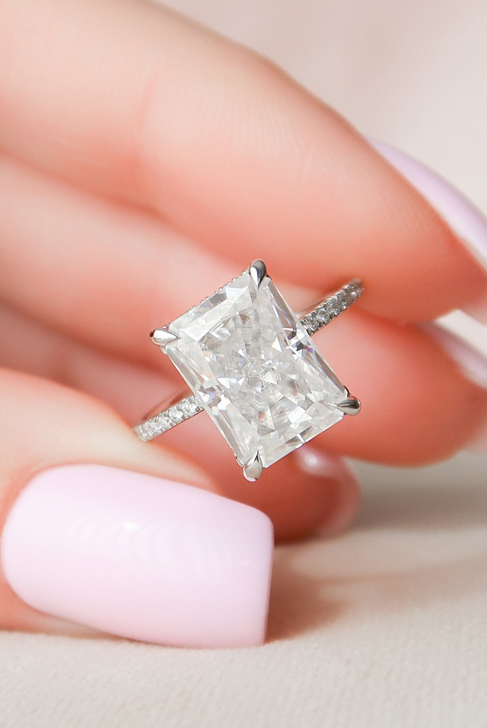 5.0CT Radiant Hidden Halo Moissanite Diamond Pave Engagement Ring