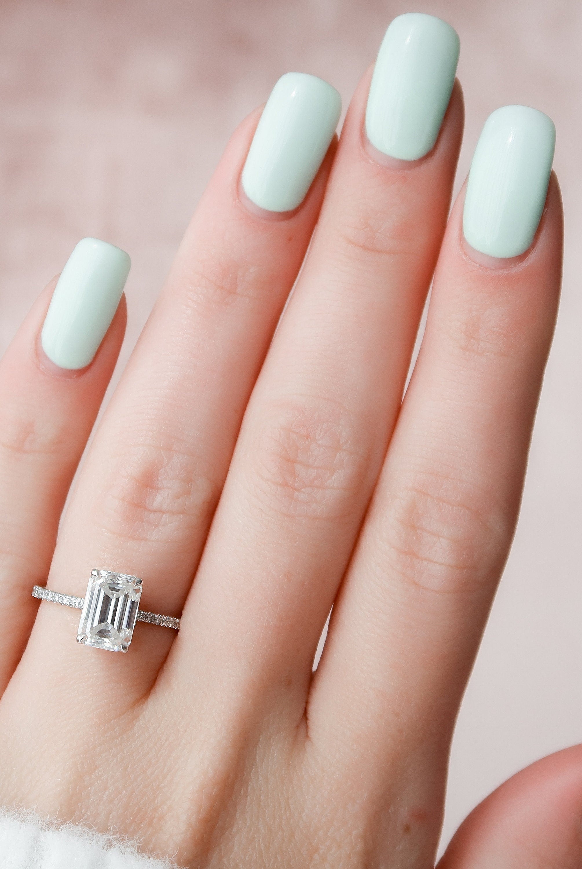 3.0CT Emerald Cut Pave Moissanite Diamond Hidden Halo Engagement Ring