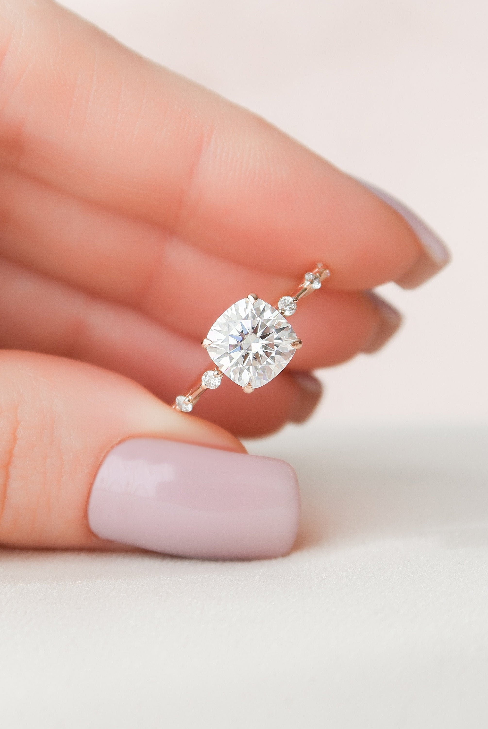 2.0CT Cushion Petite Pave Moissanite Diamond Engagement Ring For Women