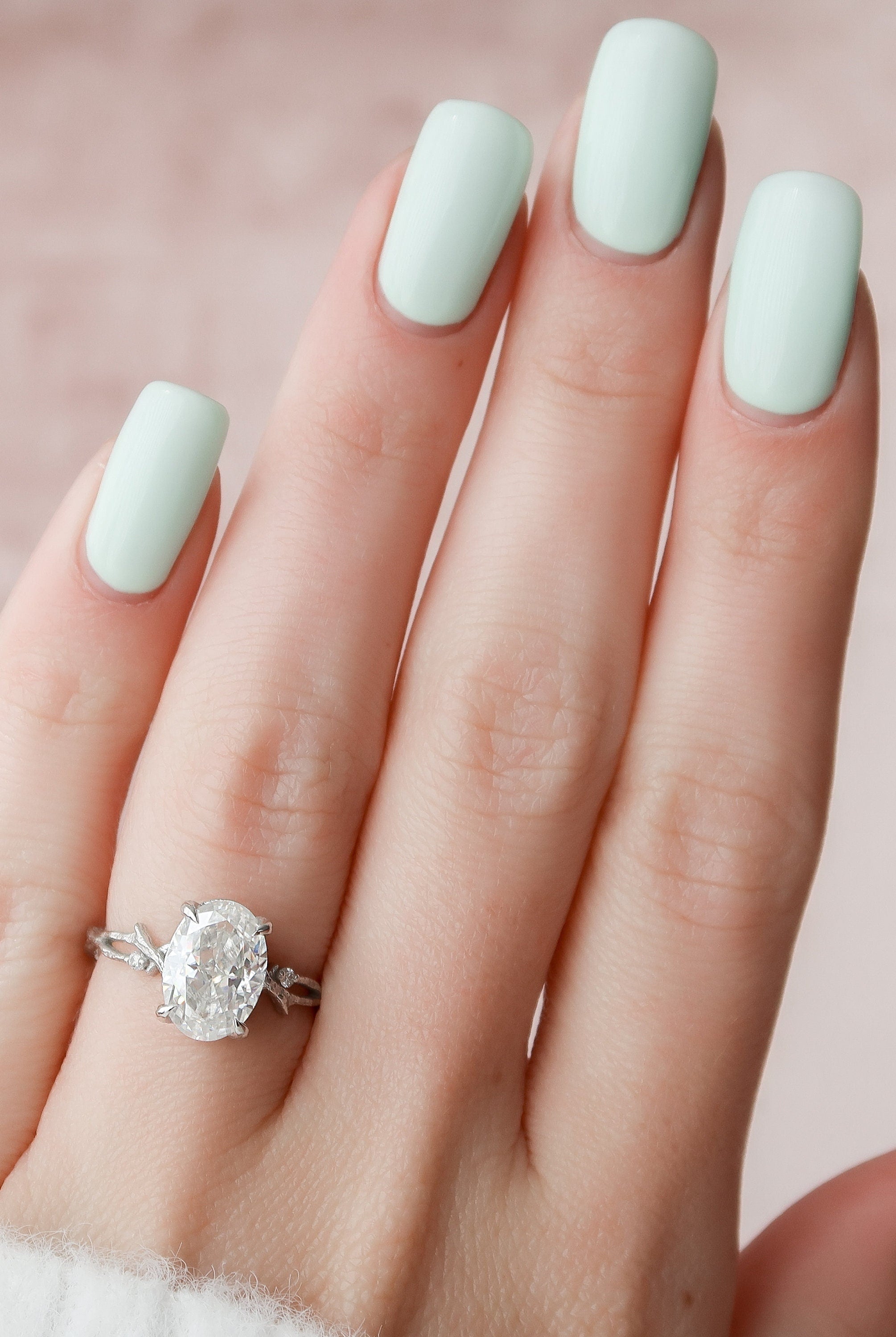 2.0CT Oval Twig Moissanite Diamond Engagement Ring For Women