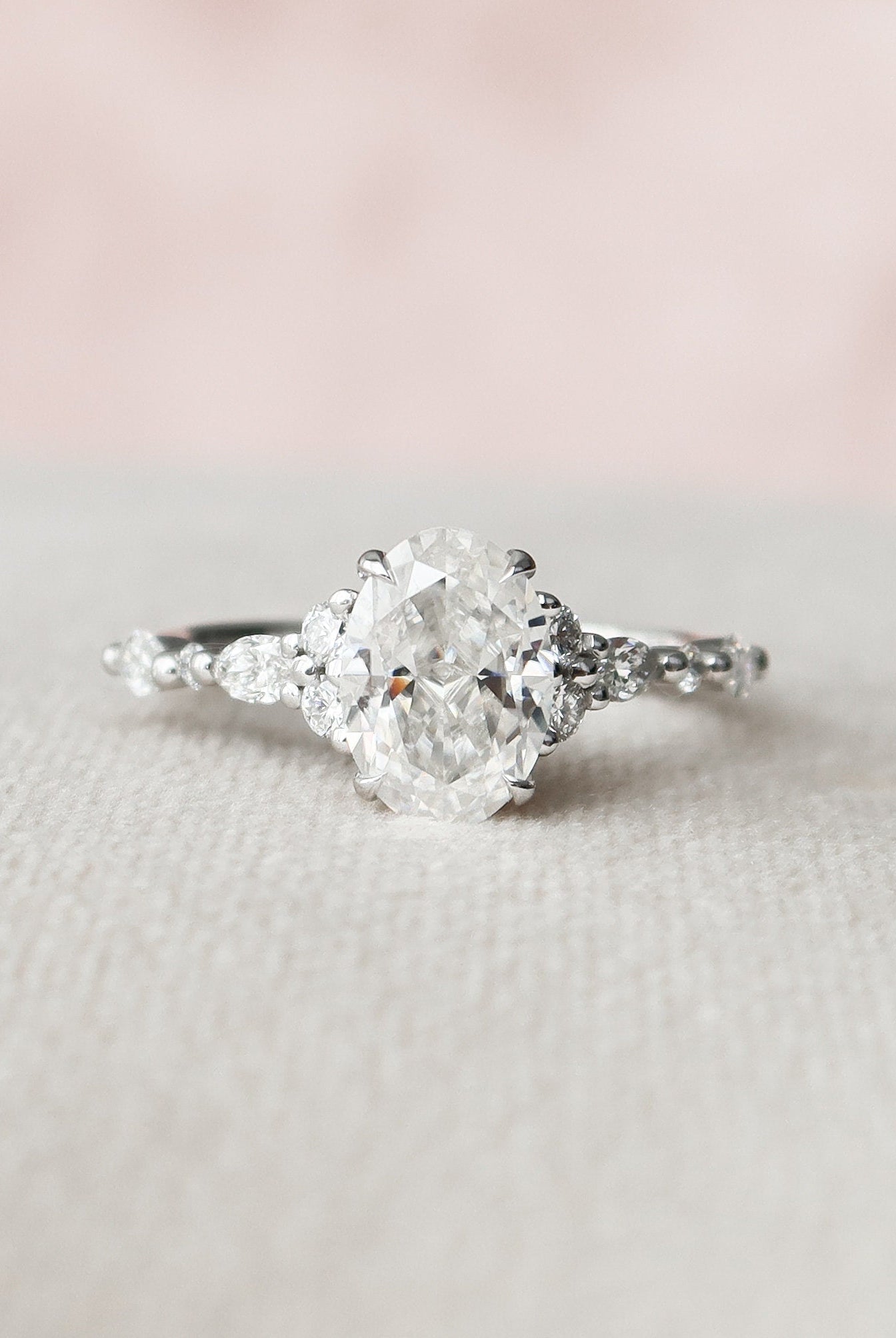 1.50CT Oval Moissanite Diamond Cluster Engagement Ring For Women