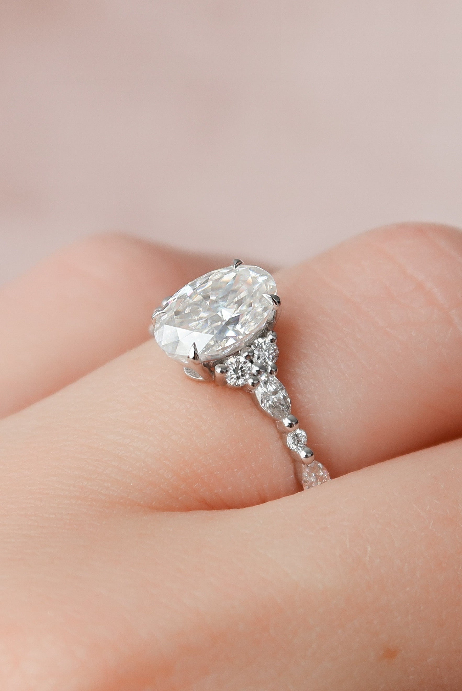 1.50CT Oval Moissanite Diamond Cluster Engagement Ring For Women