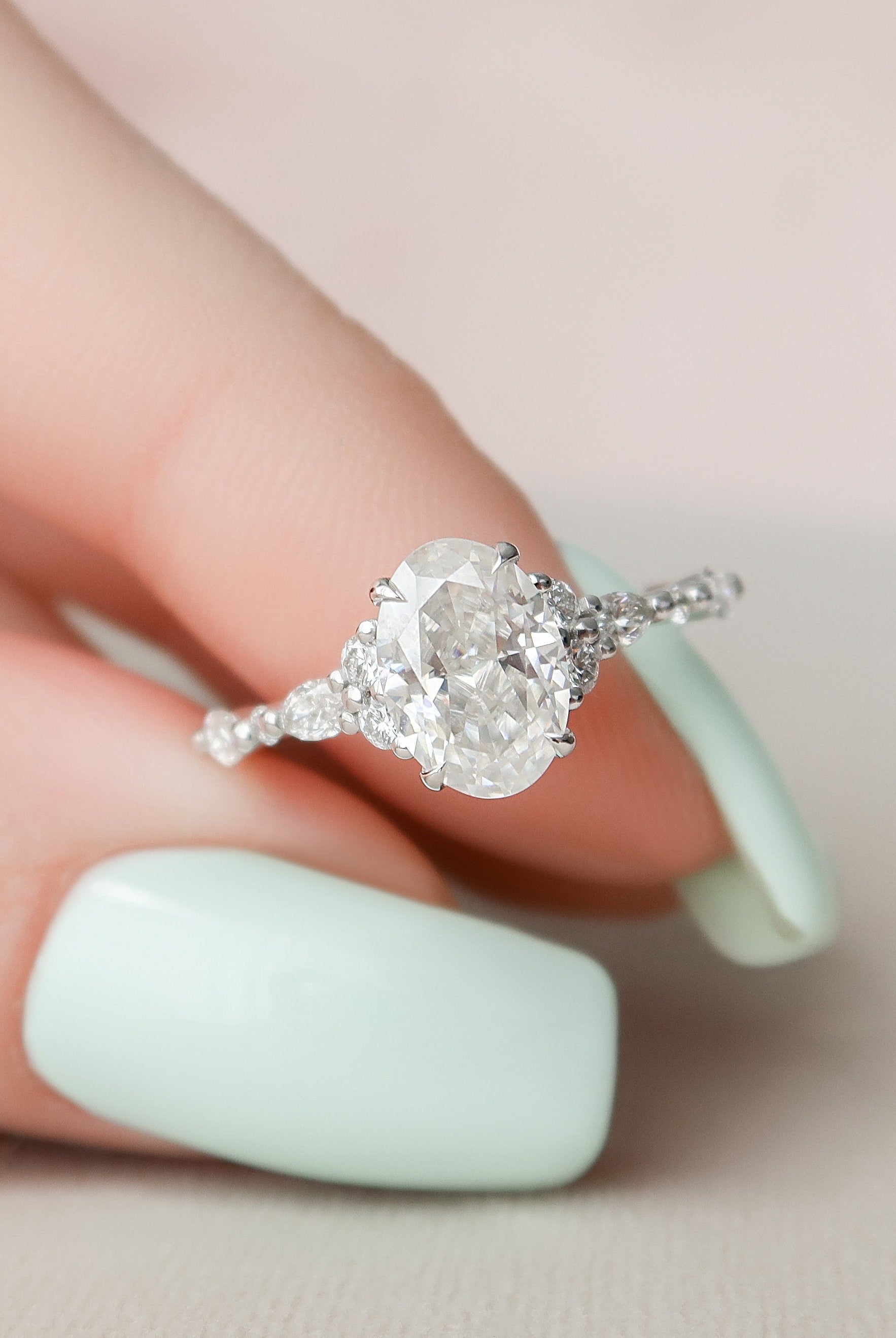 1.50CT Oval Moissanite Diamond Cluster Engagement Ring For Women
