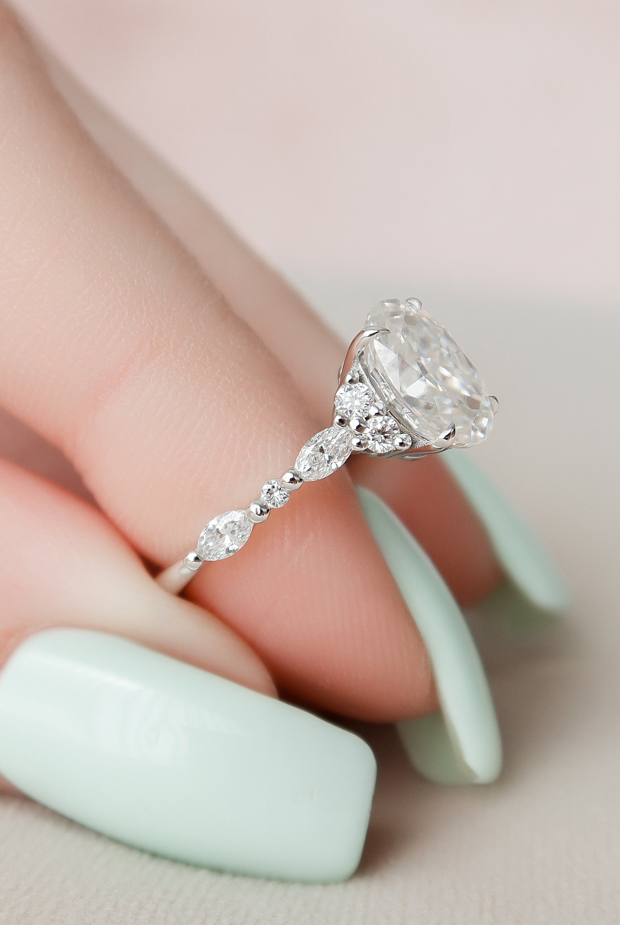1.50CT Oval Moissanite Diamond Cluster Engagement Ring For Women