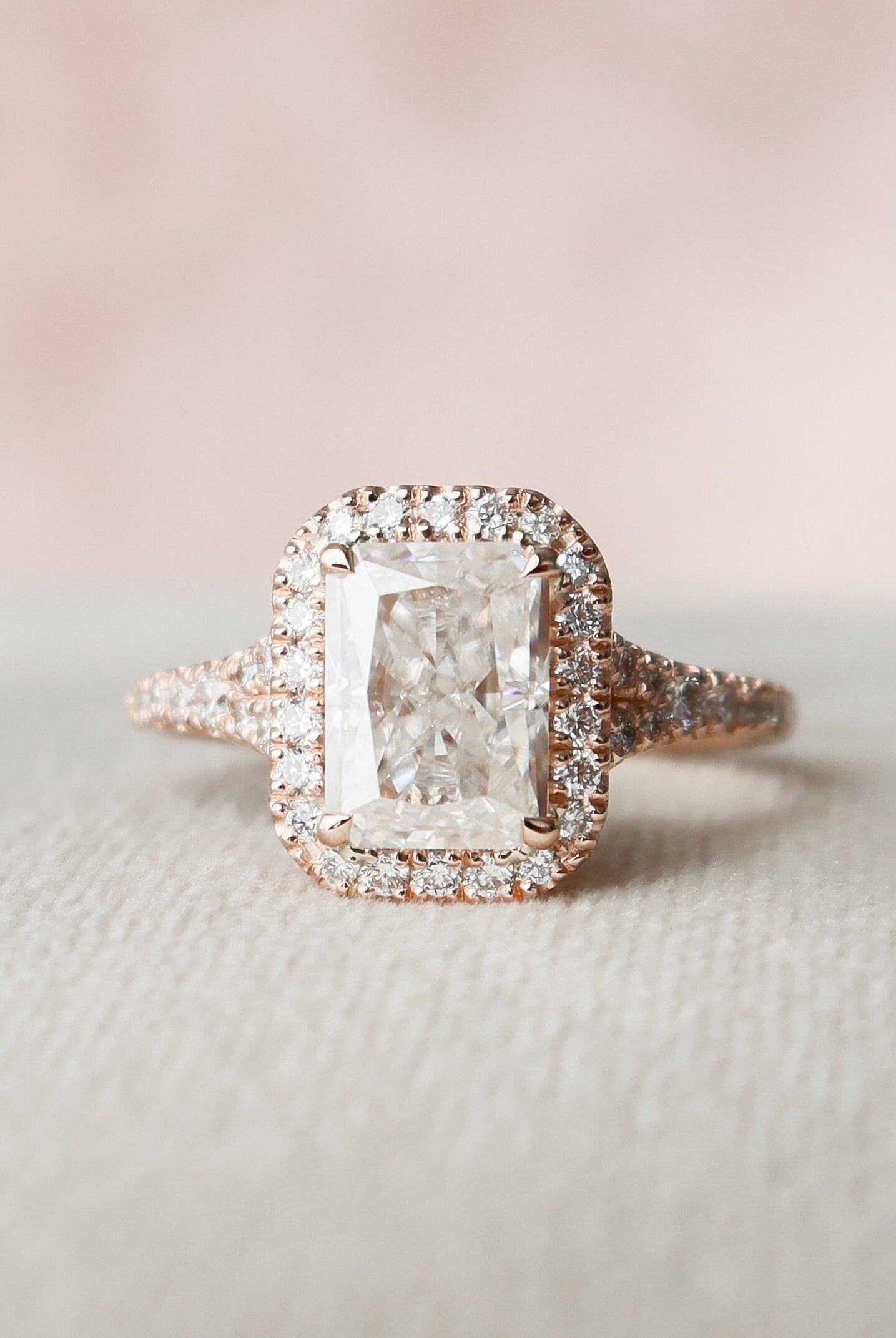 3.50CT Radiant Hidden Halo Moissanite Diamond Split Shank Engagement Ring