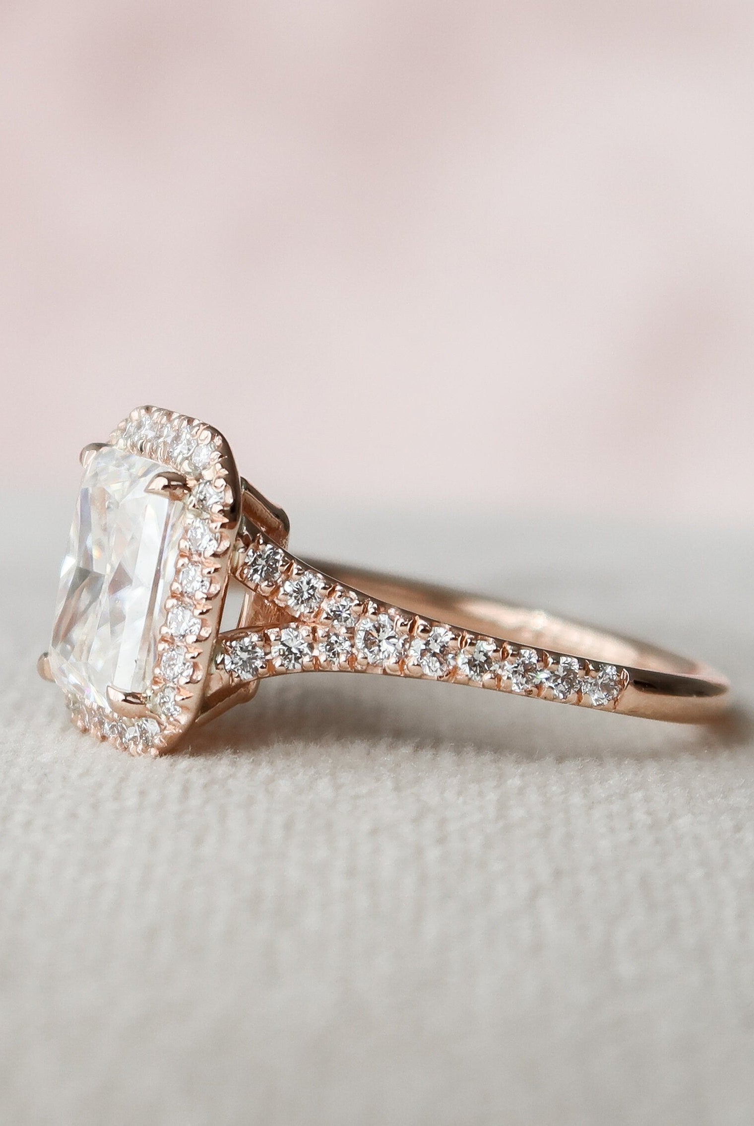 3.50CT Radiant Hidden Halo Moissanite Diamond Split Shank Engagement Ring