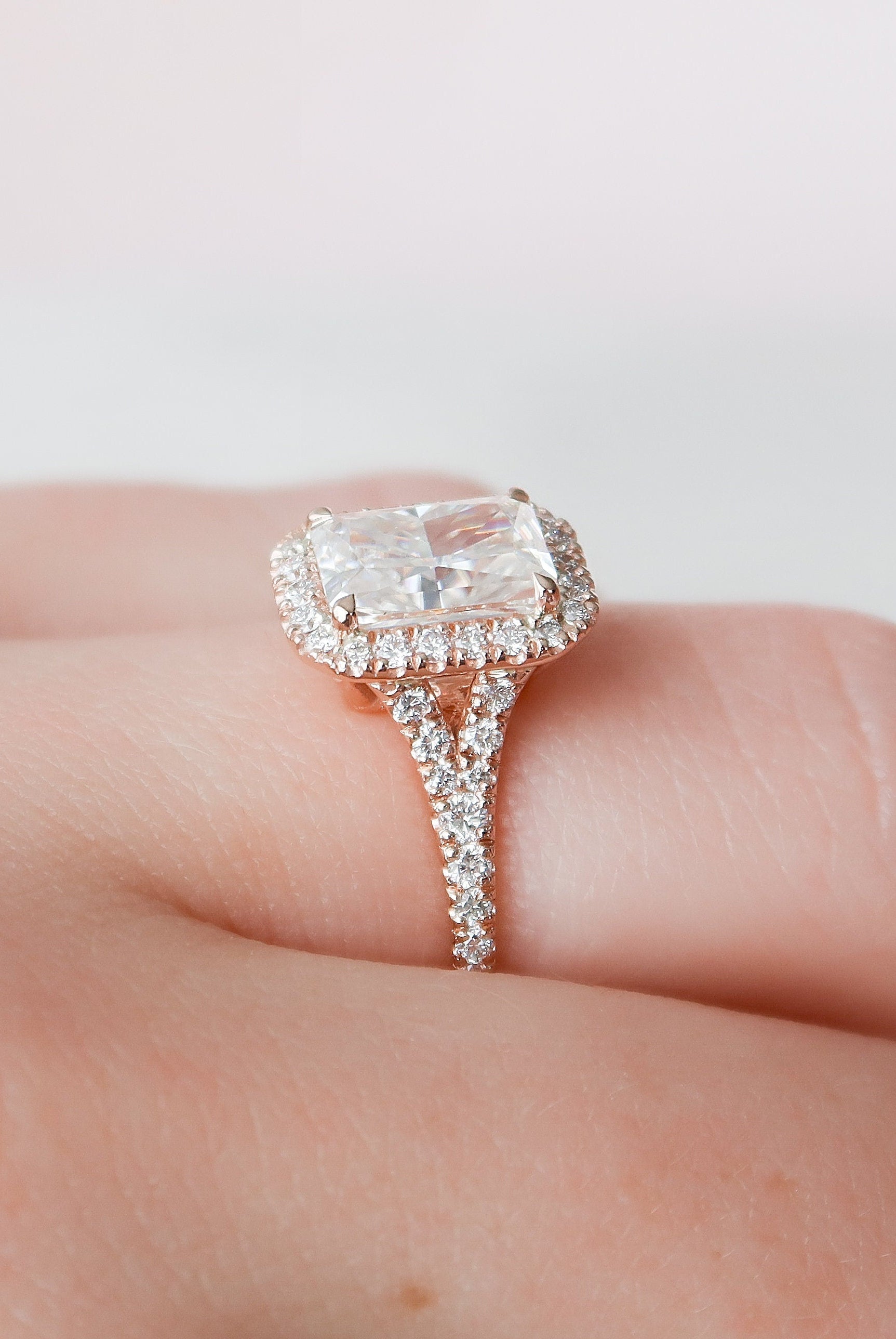 3.50CT Radiant Hidden Halo Moissanite Diamond Split Shank Engagement Ring