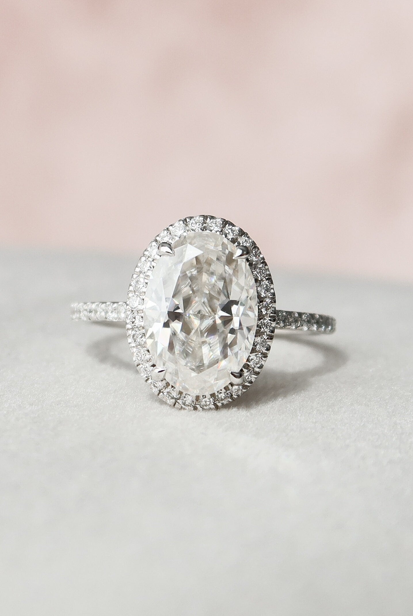 2.50CT Oval Pave Moissanite Diamond Halo Engagement Ring In Solid Gold