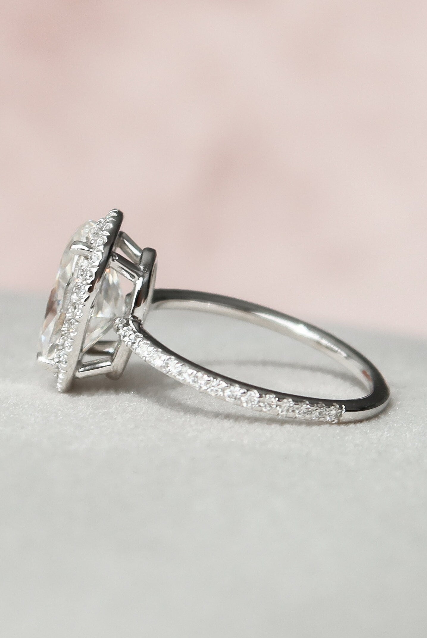 2.50CT Oval Pave Moissanite Diamond Halo Engagement Ring In Solid Gold