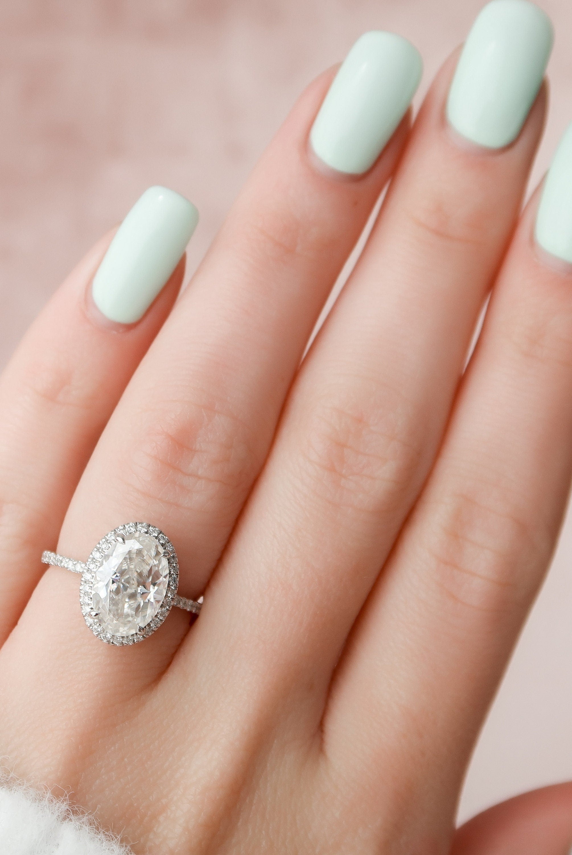 2.50CT Oval Pave Moissanite Diamond Halo Engagement Ring In Solid Gold