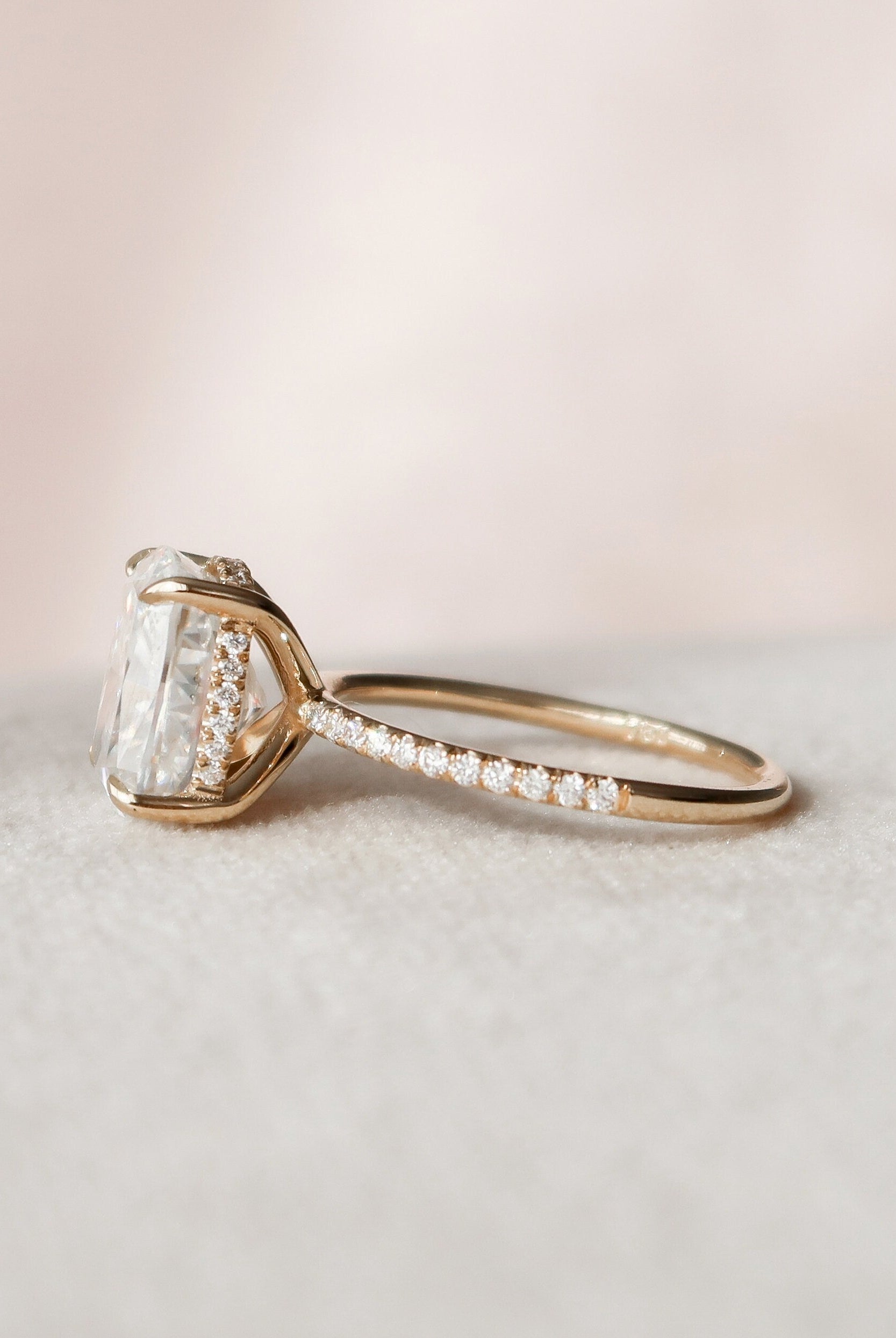 4.50CT Elongated Cushion Pave Moissanite Diamond Hidden Halo Engagement Ring