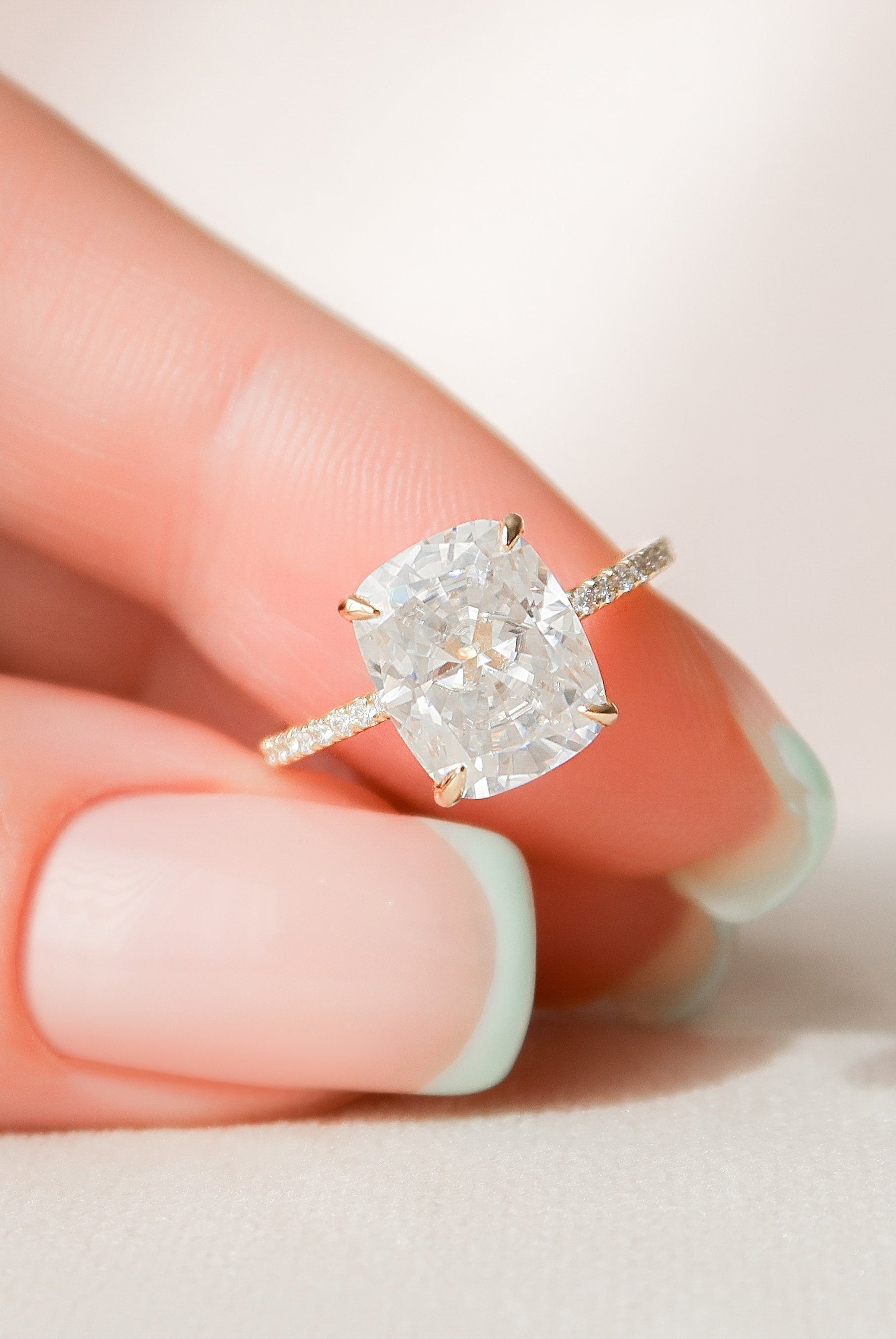 4.50CT Elongated Cushion Pave Moissanite Diamond Hidden Halo Engagement Ring