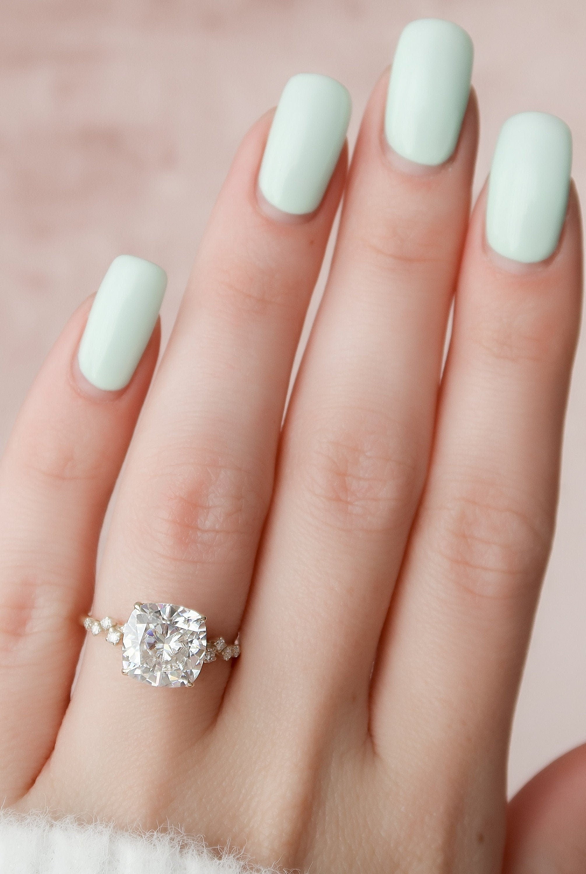 4.0CT Cushion Zig Zag Pave Moissanite Diamond Hidden Halo Engagement Ring