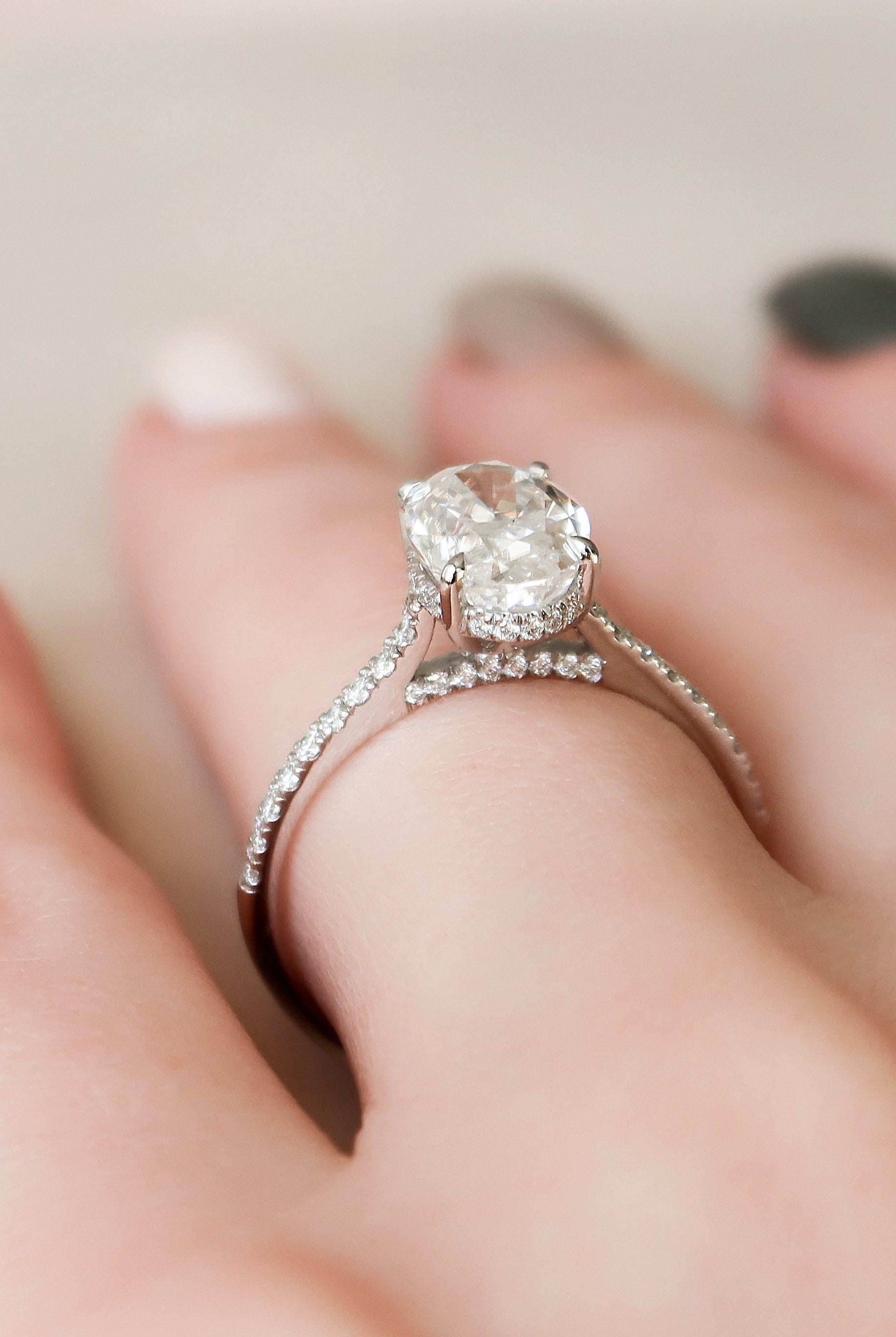 2.0CT Oval Hidden Halo Moissanite Diamond Pave Engagement Ring for Women