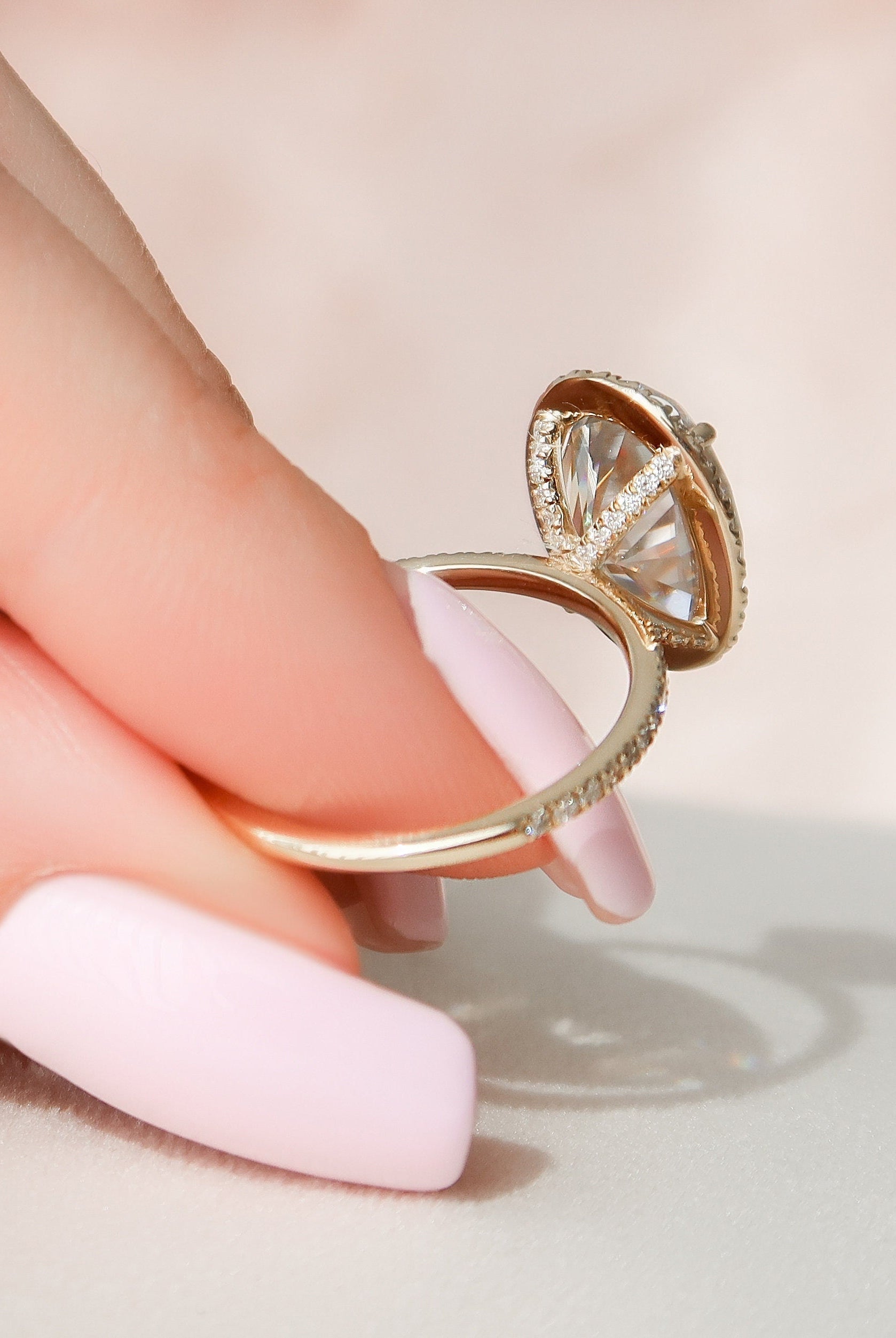 4.50CT Oval Halo Moissanite Diamond Pave Engagement Ring In Solid Gold