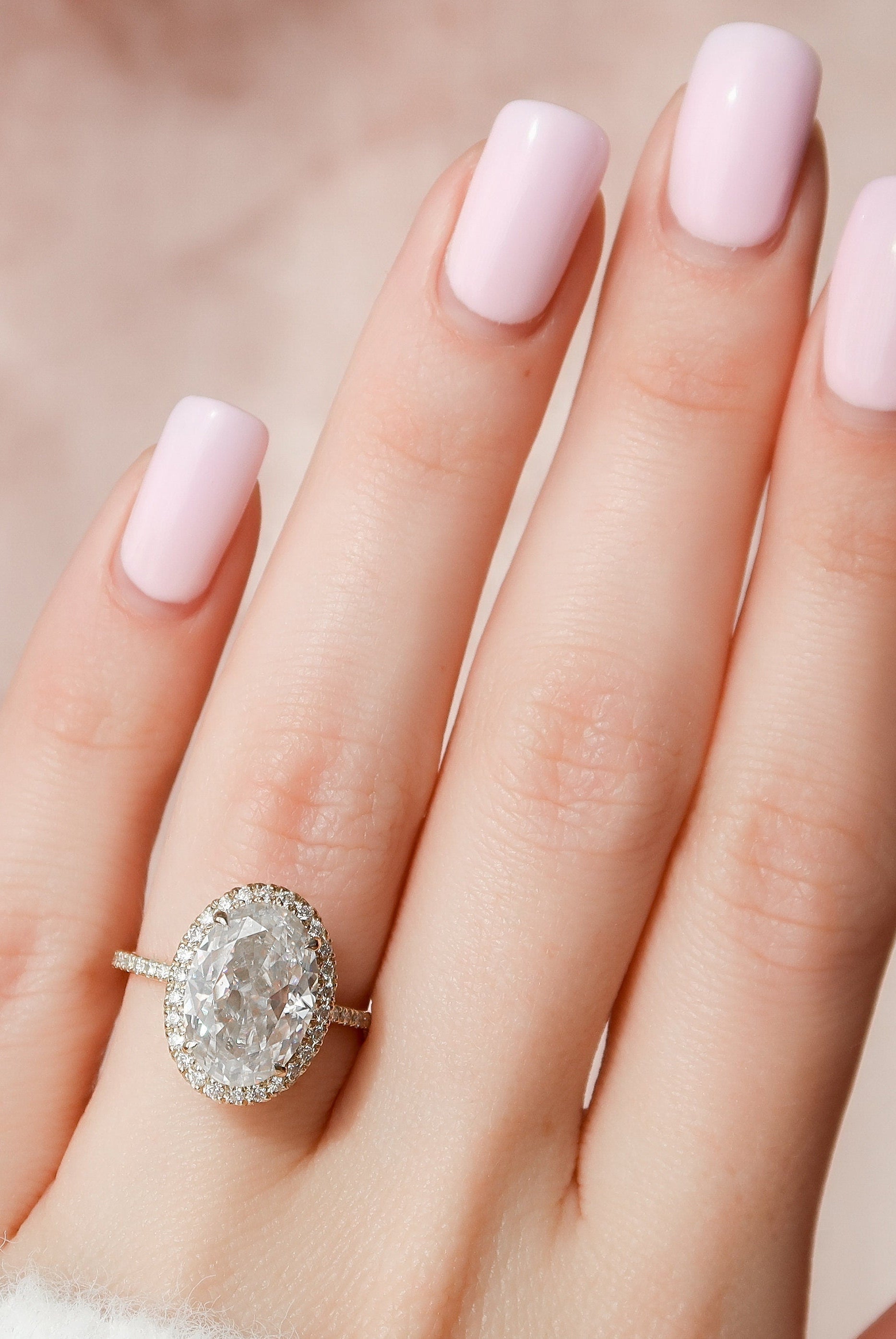 4.50CT Oval Halo Moissanite Diamond Pave Engagement Ring In Solid Gold