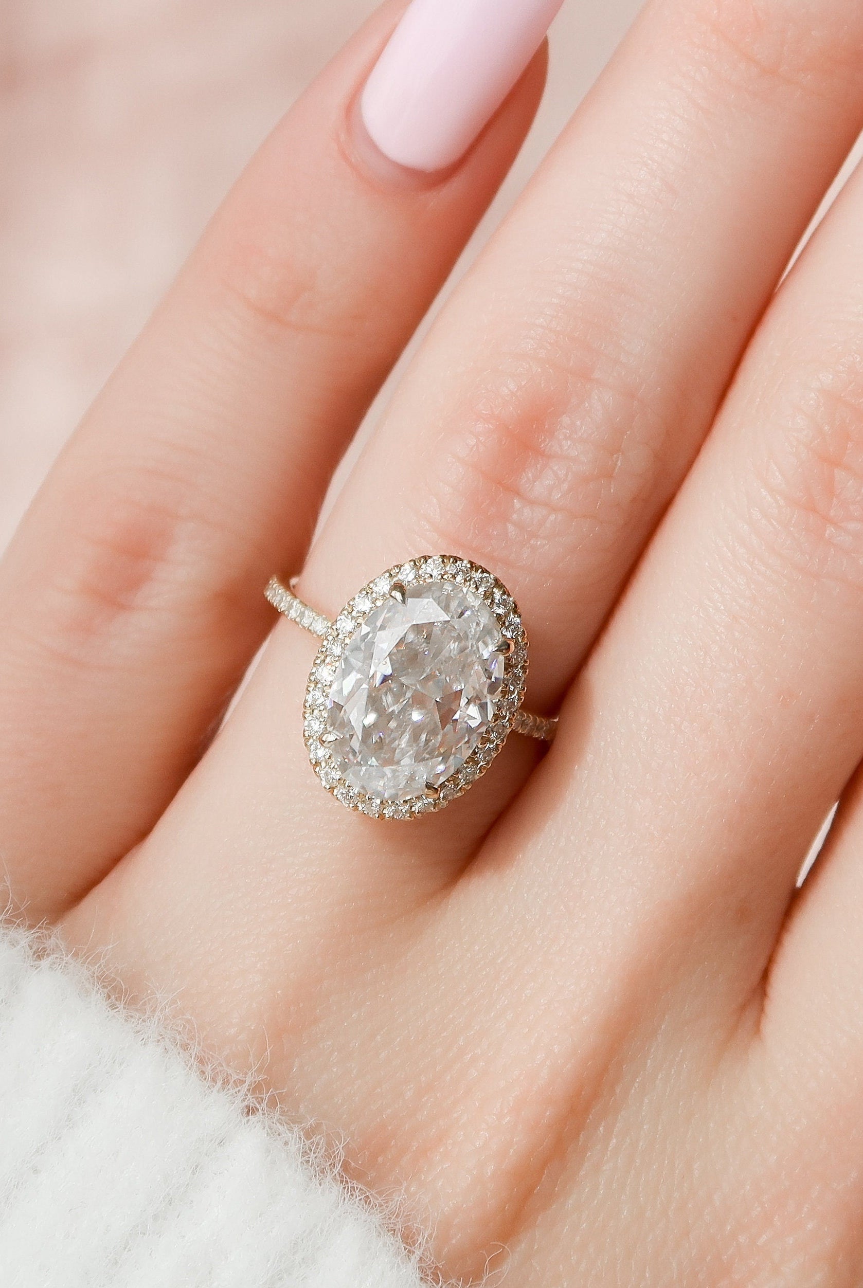 4.50CT Oval Halo Moissanite Diamond Pave Engagement Ring In Solid Gold