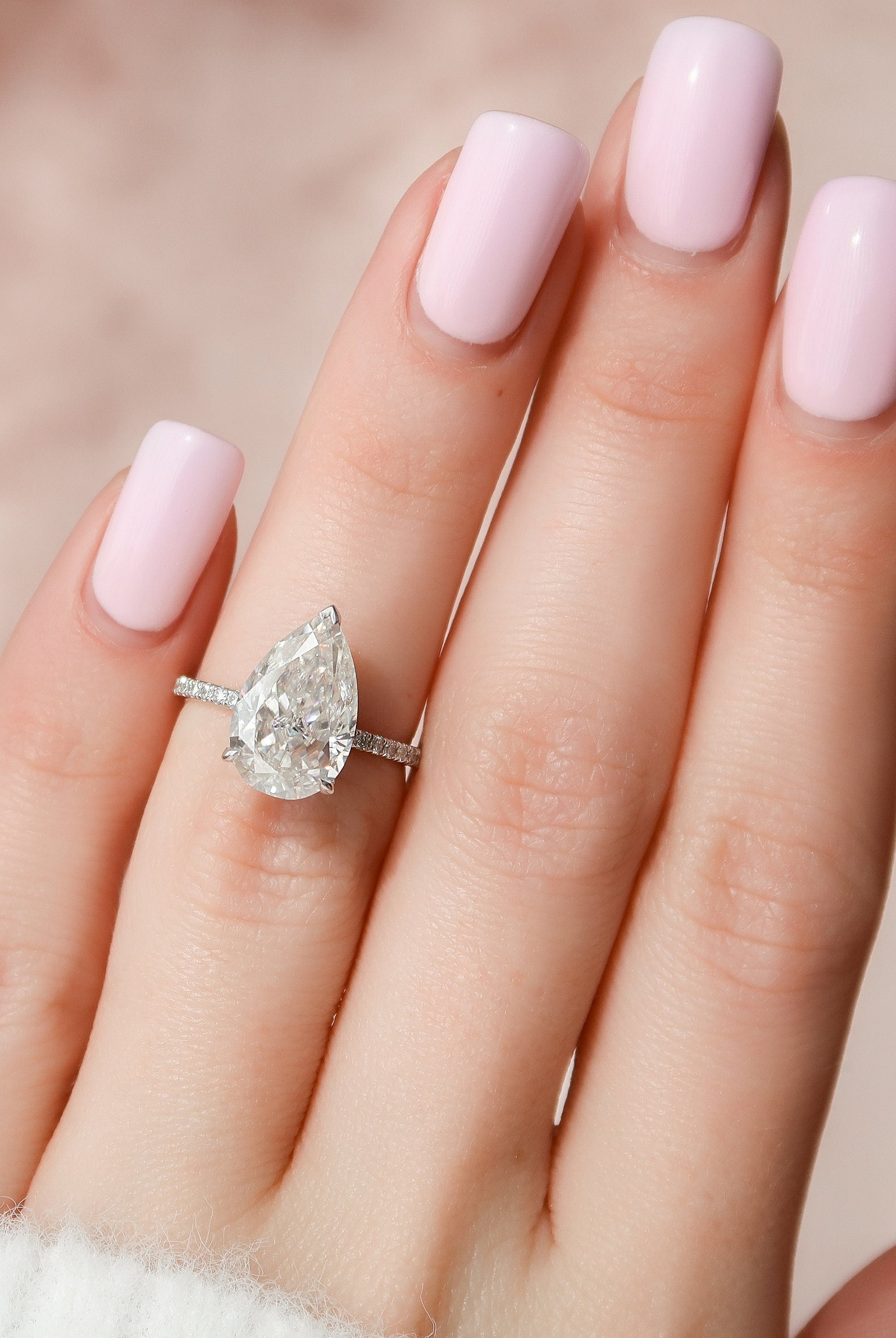 3.50CT Pear Pave Moissanite Diamond Hidden Halo Engagement Ring