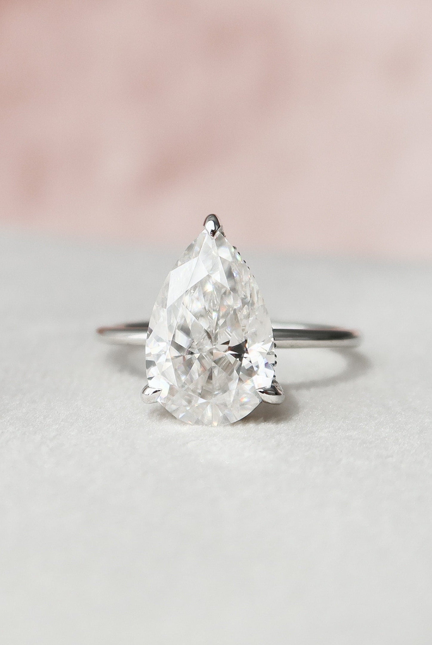 3.0CT Pear Hidden Halo Moissanite Diamond Solitaire Engagement Ring