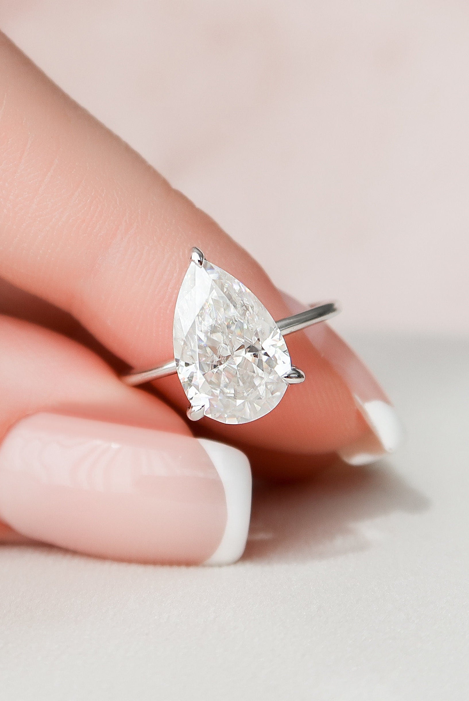 3.0CT Pear Hidden Halo Moissanite Diamond Solitaire Engagement Ring