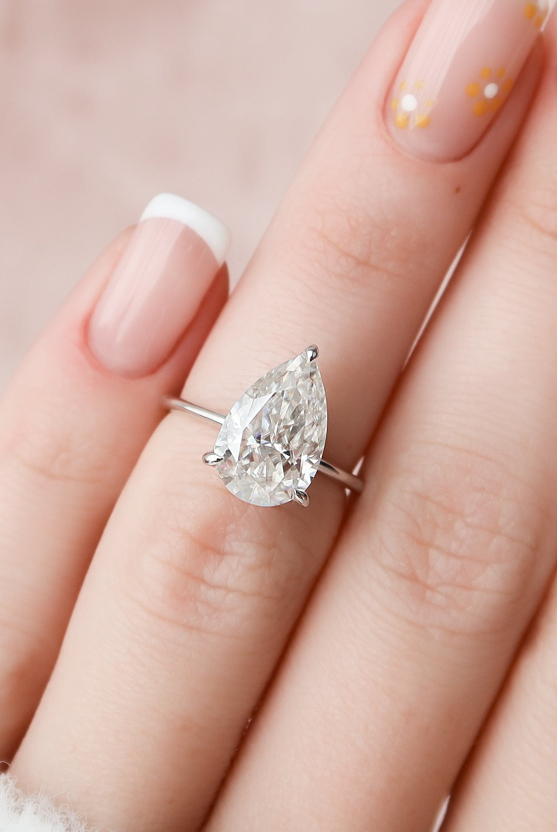 3.0CT Pear Hidden Halo Moissanite Diamond Solitaire Engagement Ring