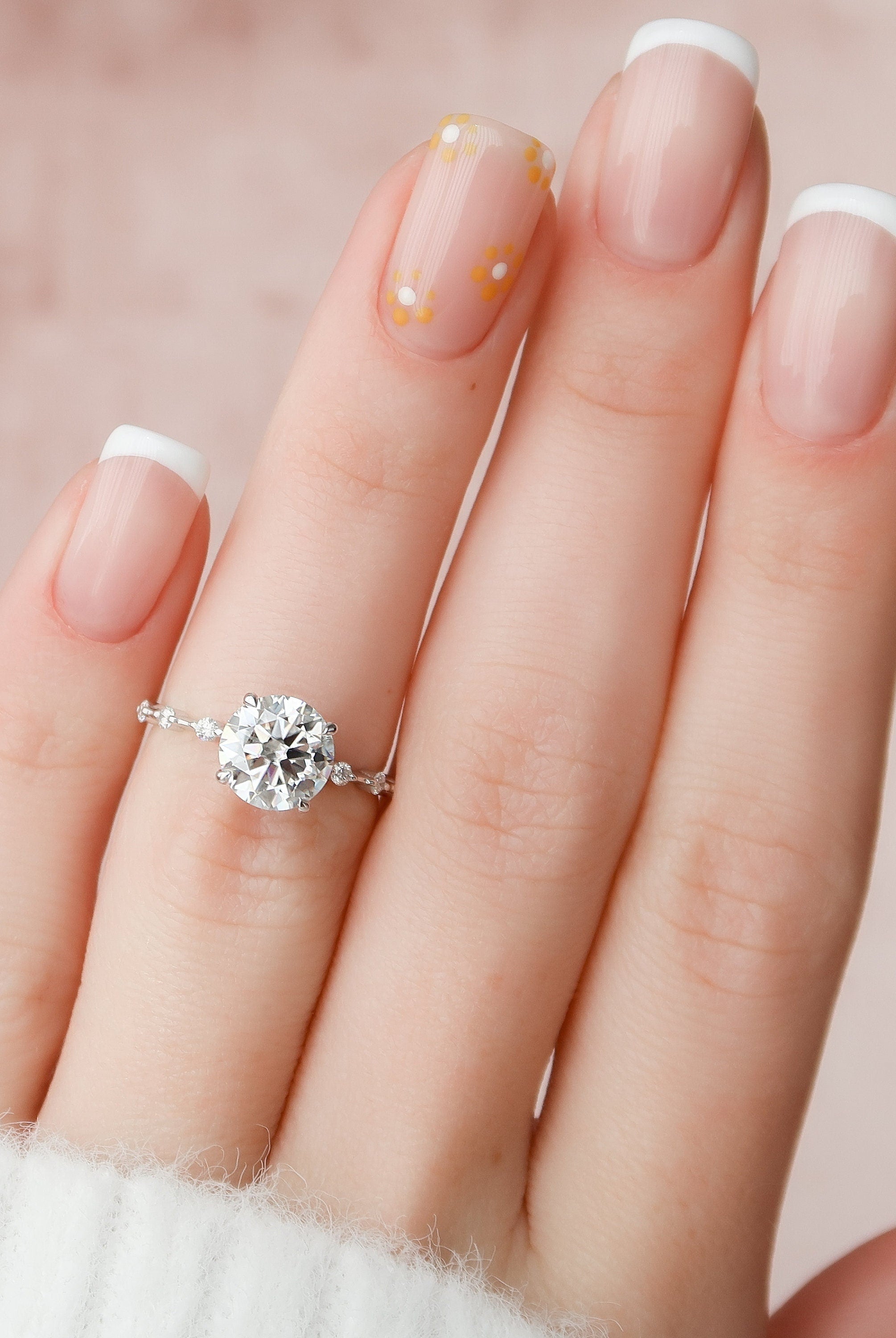 2.0CT Round Petite Pave Moissanite Diamond Engagement Ring
