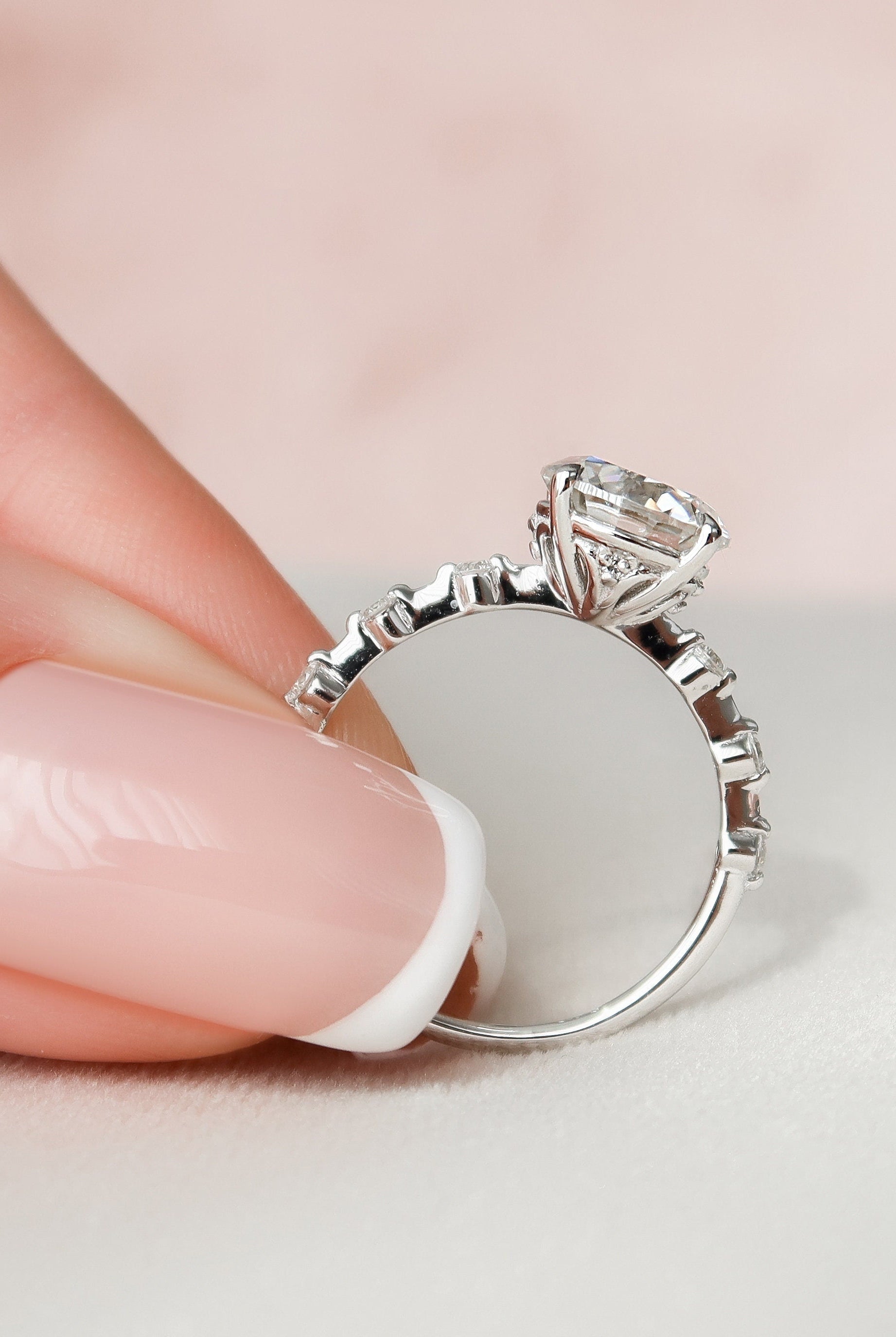 2.0CT Round Petite Pave Moissanite Diamond Engagement Ring