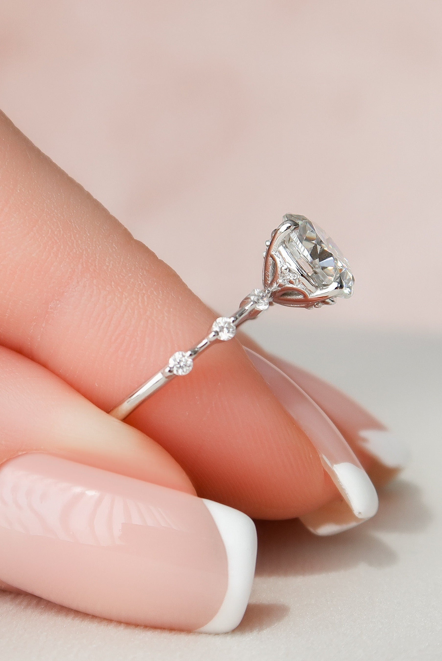 2.0CT Round Petite Pave Moissanite Diamond Engagement Ring
