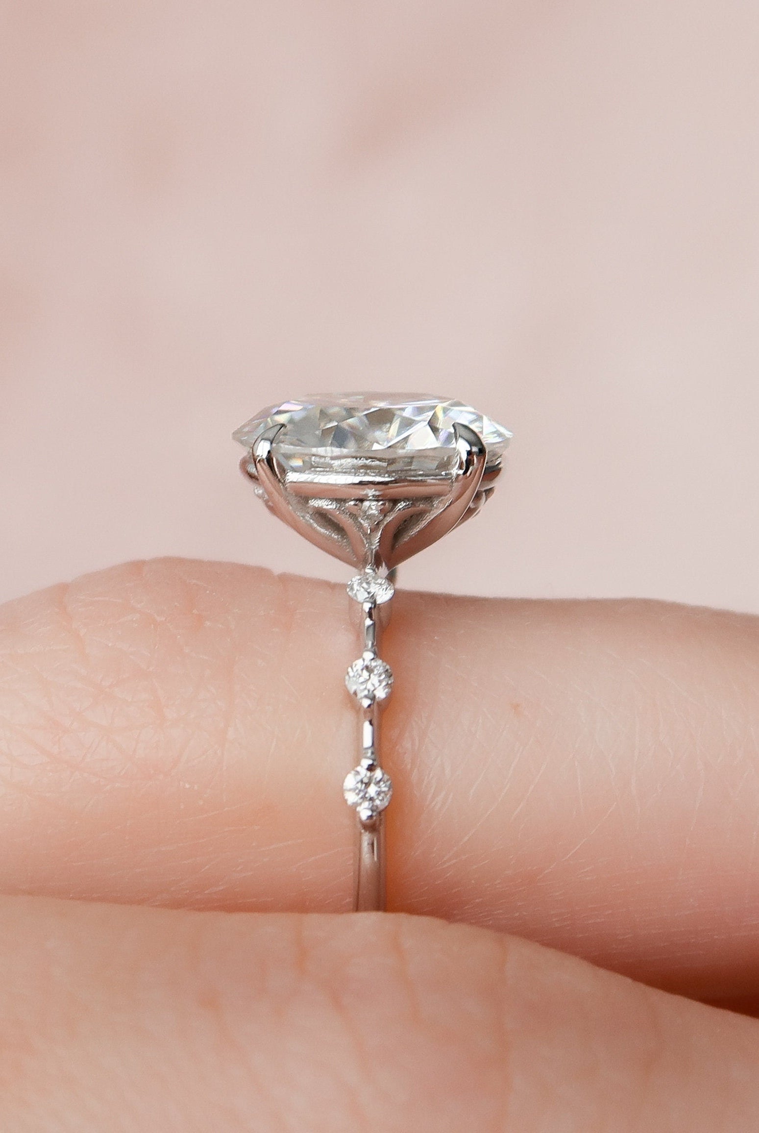 4.0CT Round Petite Pave Moissanite Diamond Four Prong Engagement Ring