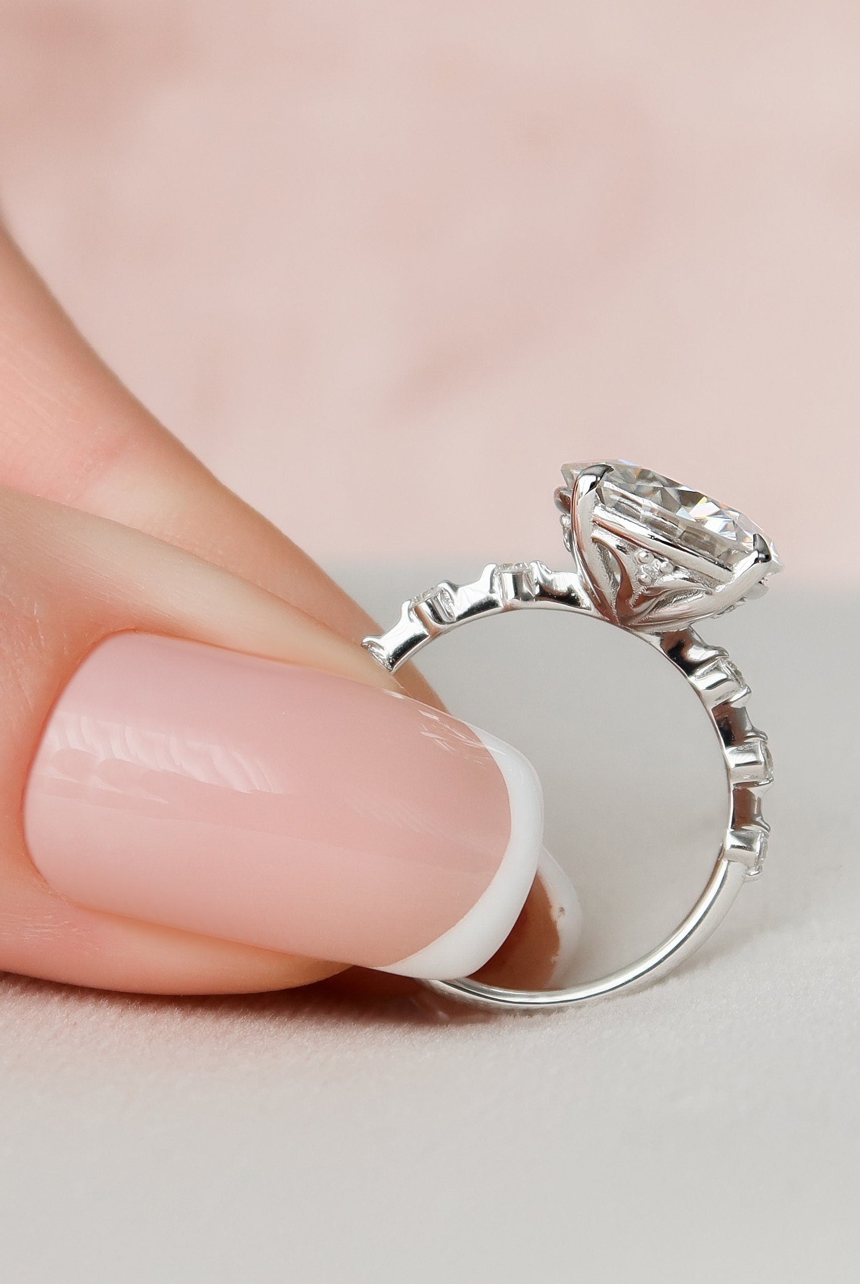 4.0CT Round Petite Pave Moissanite Diamond Four Prong Engagement Ring