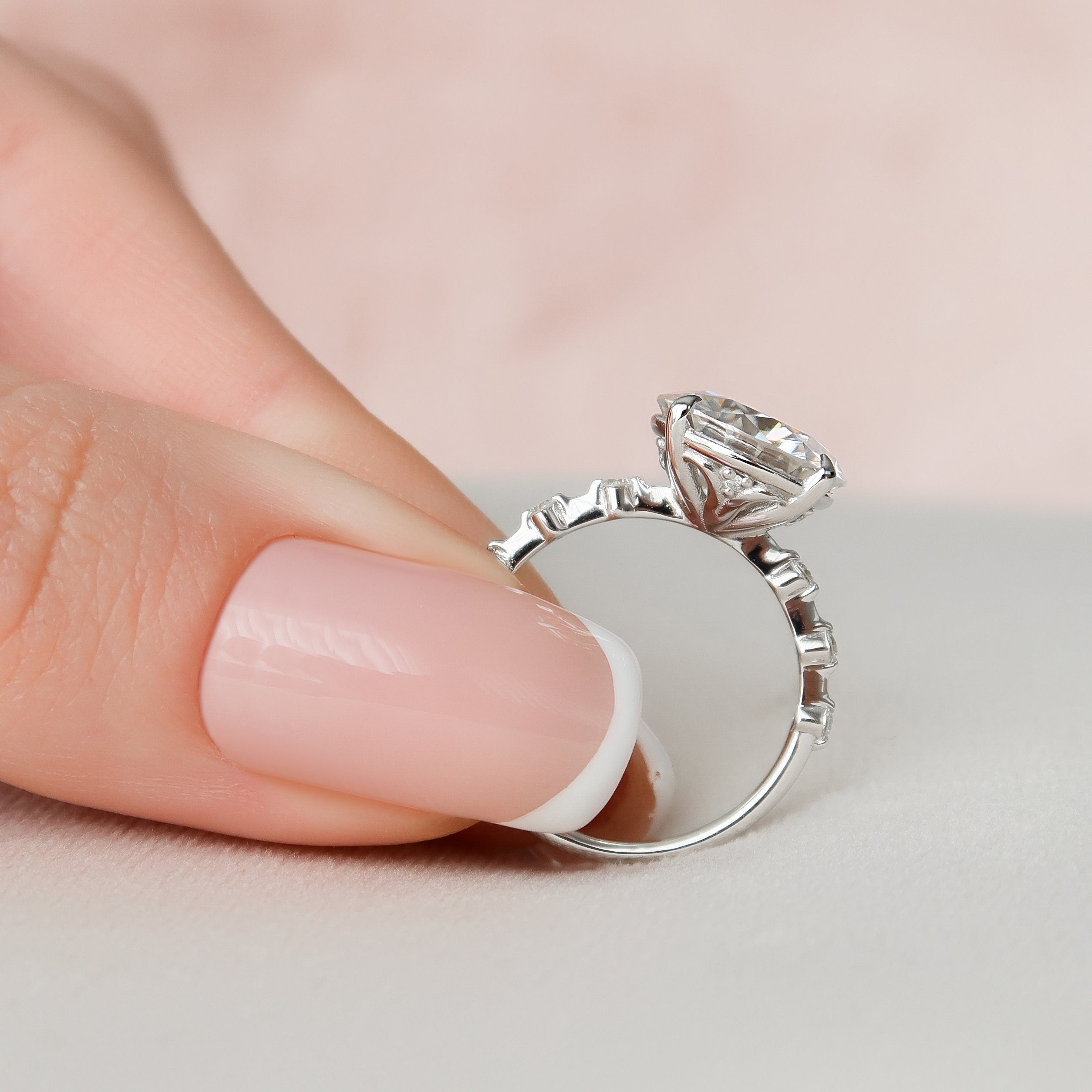 4.0CT Round Petite Pave Moissanite Diamond Four Prong Engagement Ring