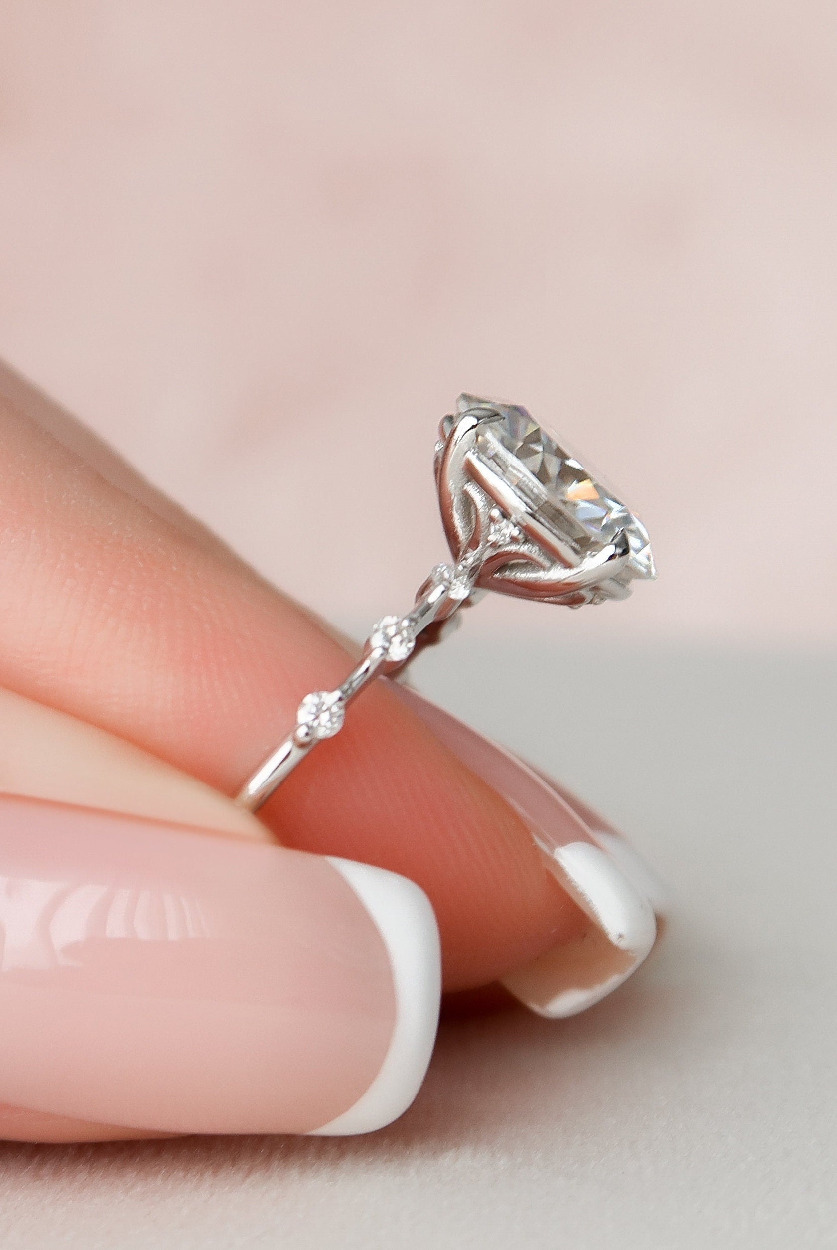 4.0CT Round Petite Pave Moissanite Diamond Four Prong Engagement Ring