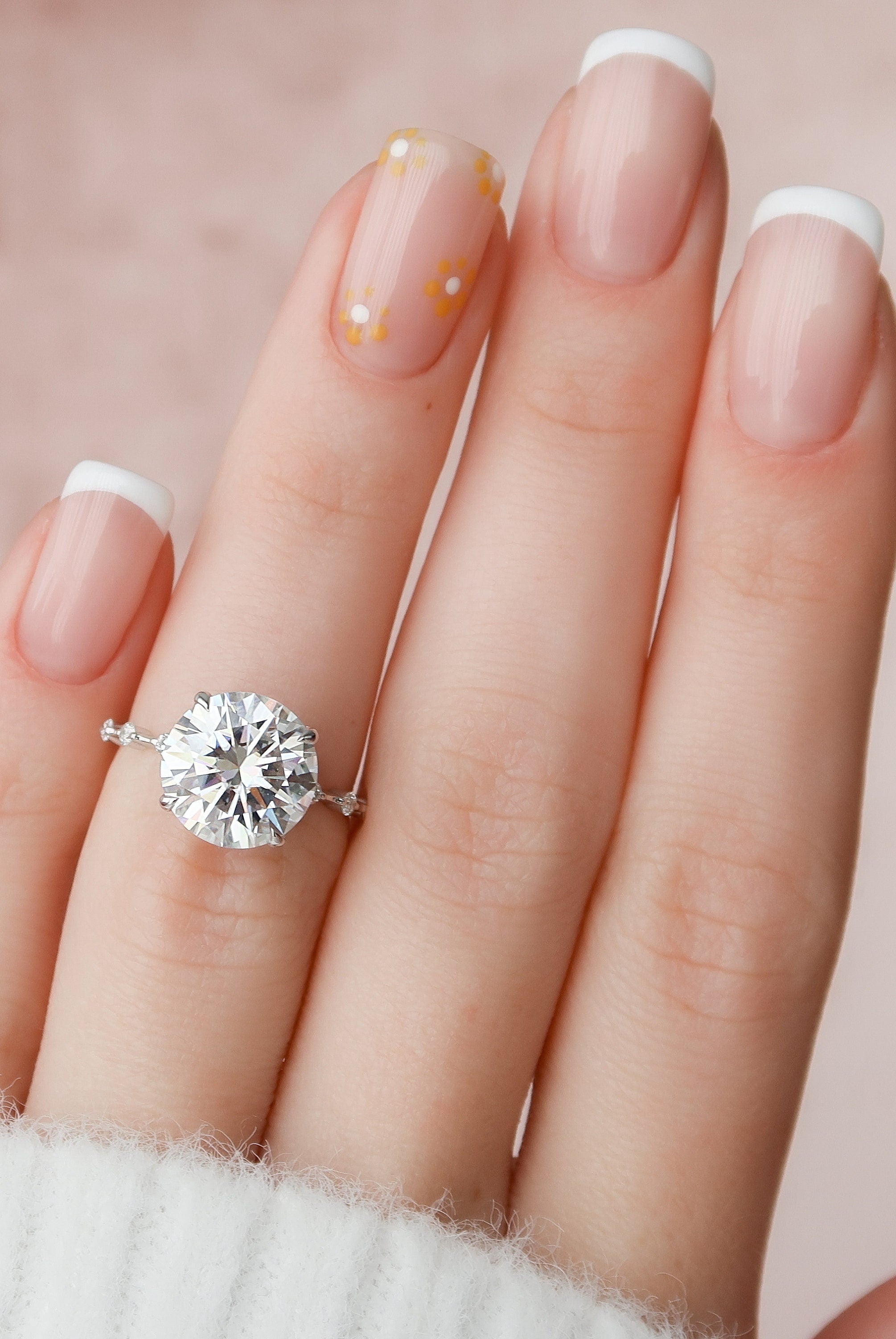 4.0CT Round Petite Pave Moissanite Diamond Four Prong Engagement Ring