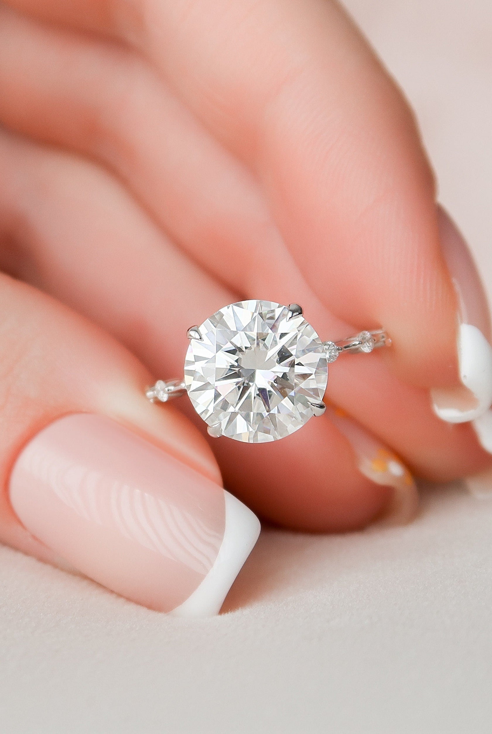 4.0CT Round Petite Pave Moissanite Diamond Four Prong Engagement Ring