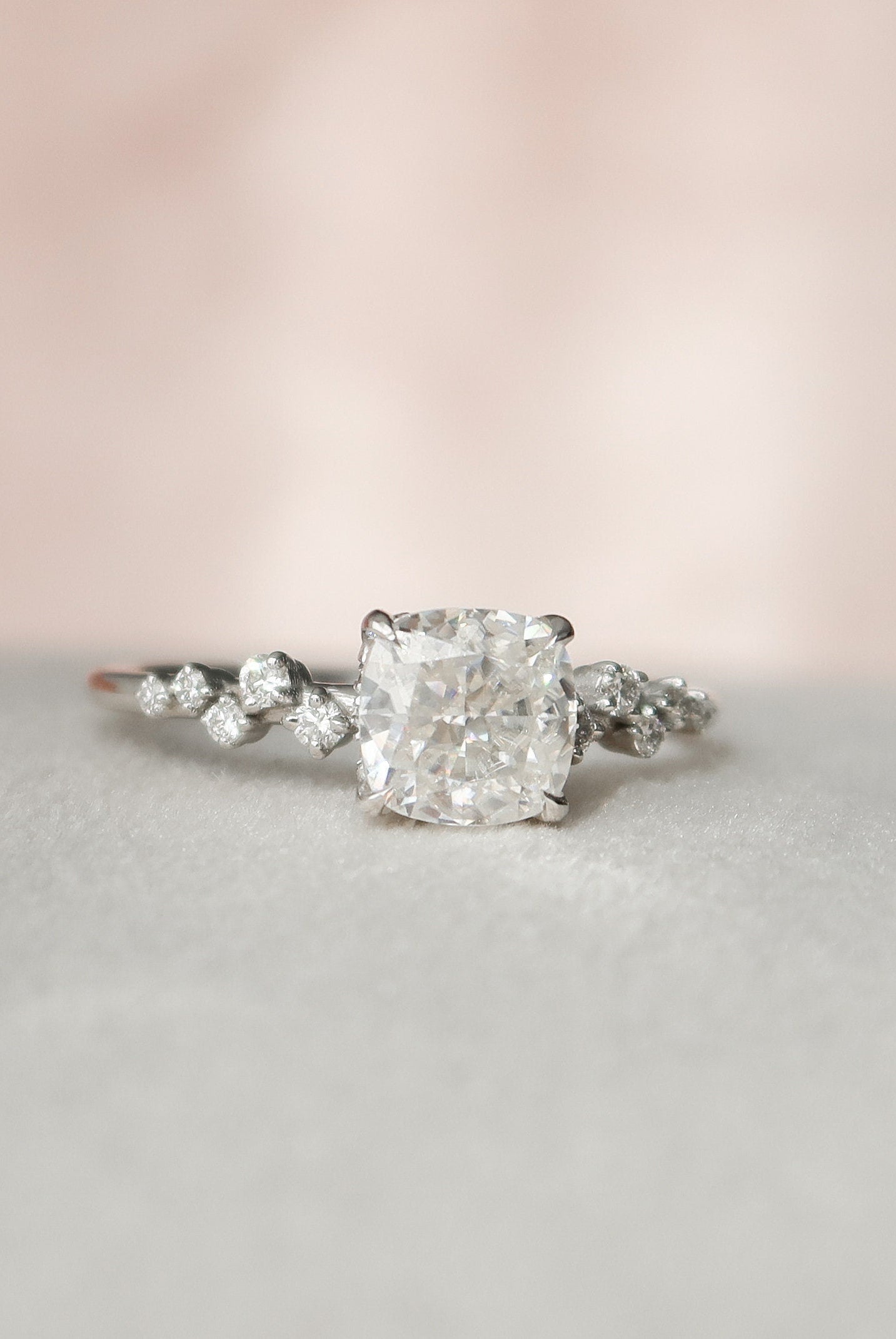 1.50CT Cushion Hidden Halo Moissanite Diamond Cluster Engagement Ring