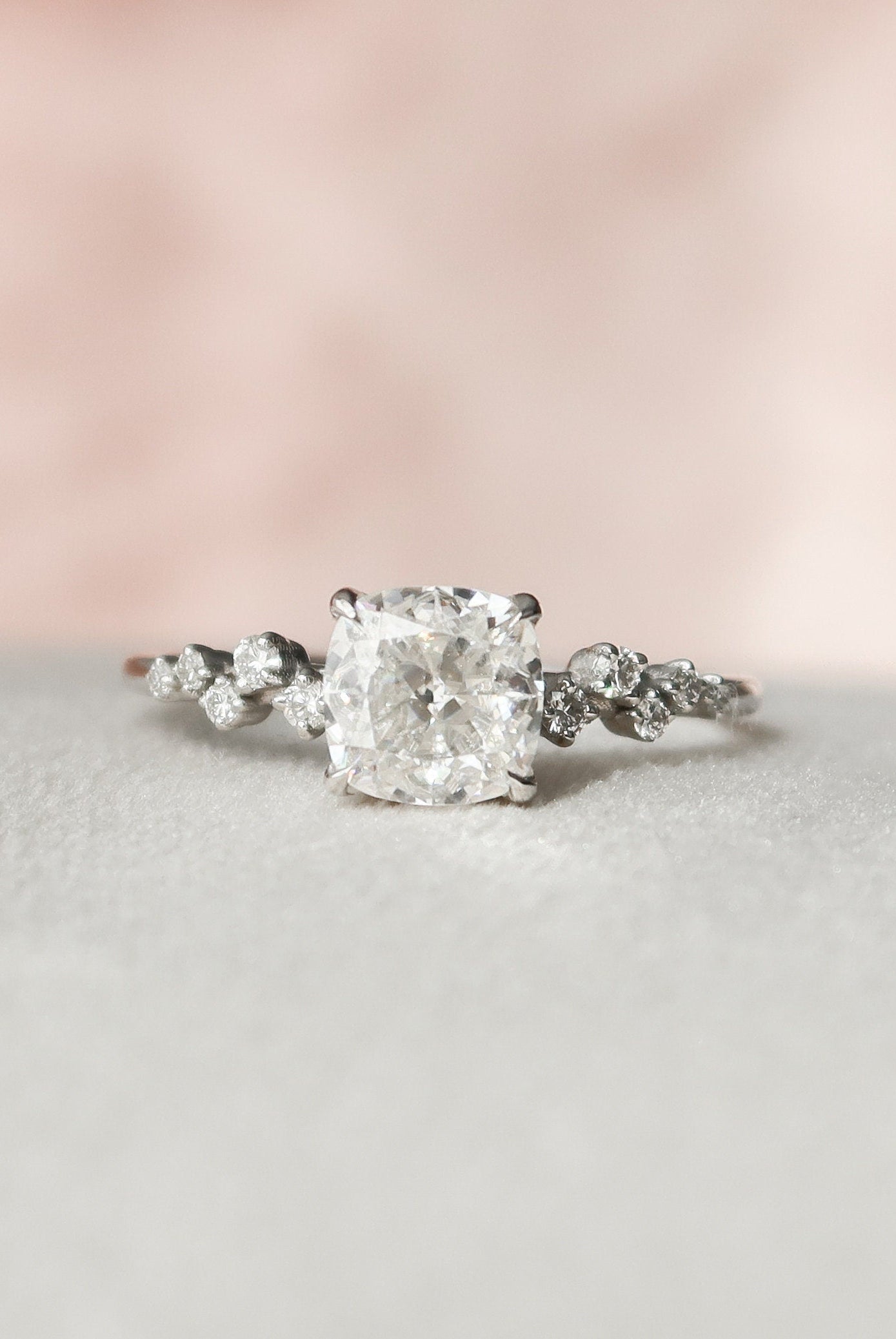 1.50CT Cushion Hidden Halo Moissanite Diamond Cluster Engagement Ring