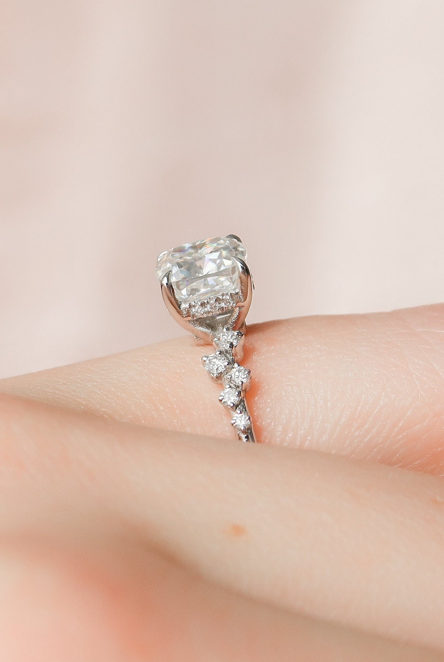 1.50CT Cushion Hidden Halo Moissanite Diamond Cluster Engagement Ring