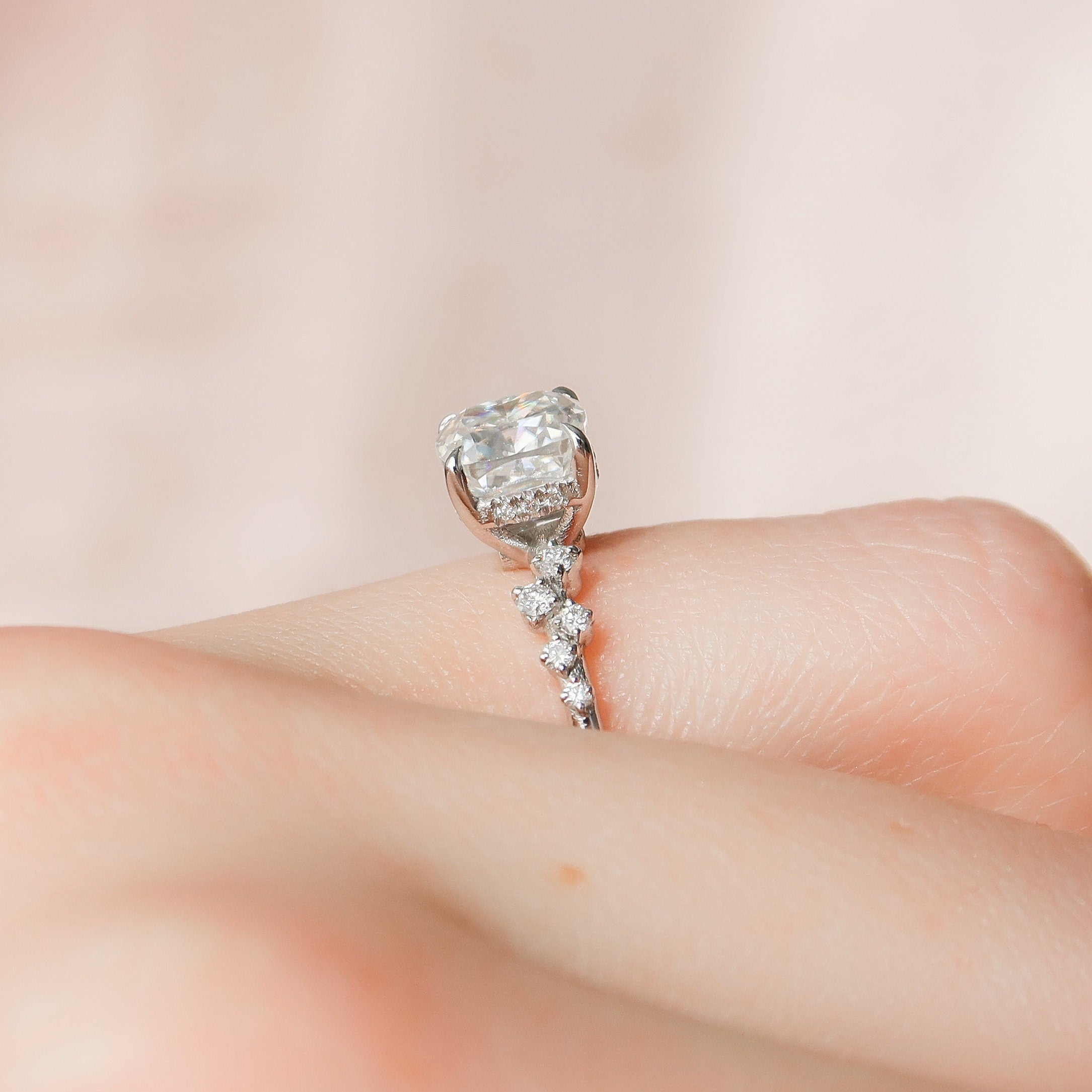 1.50CT Cushion Hidden Halo Moissanite Diamond Cluster Engagement Ring